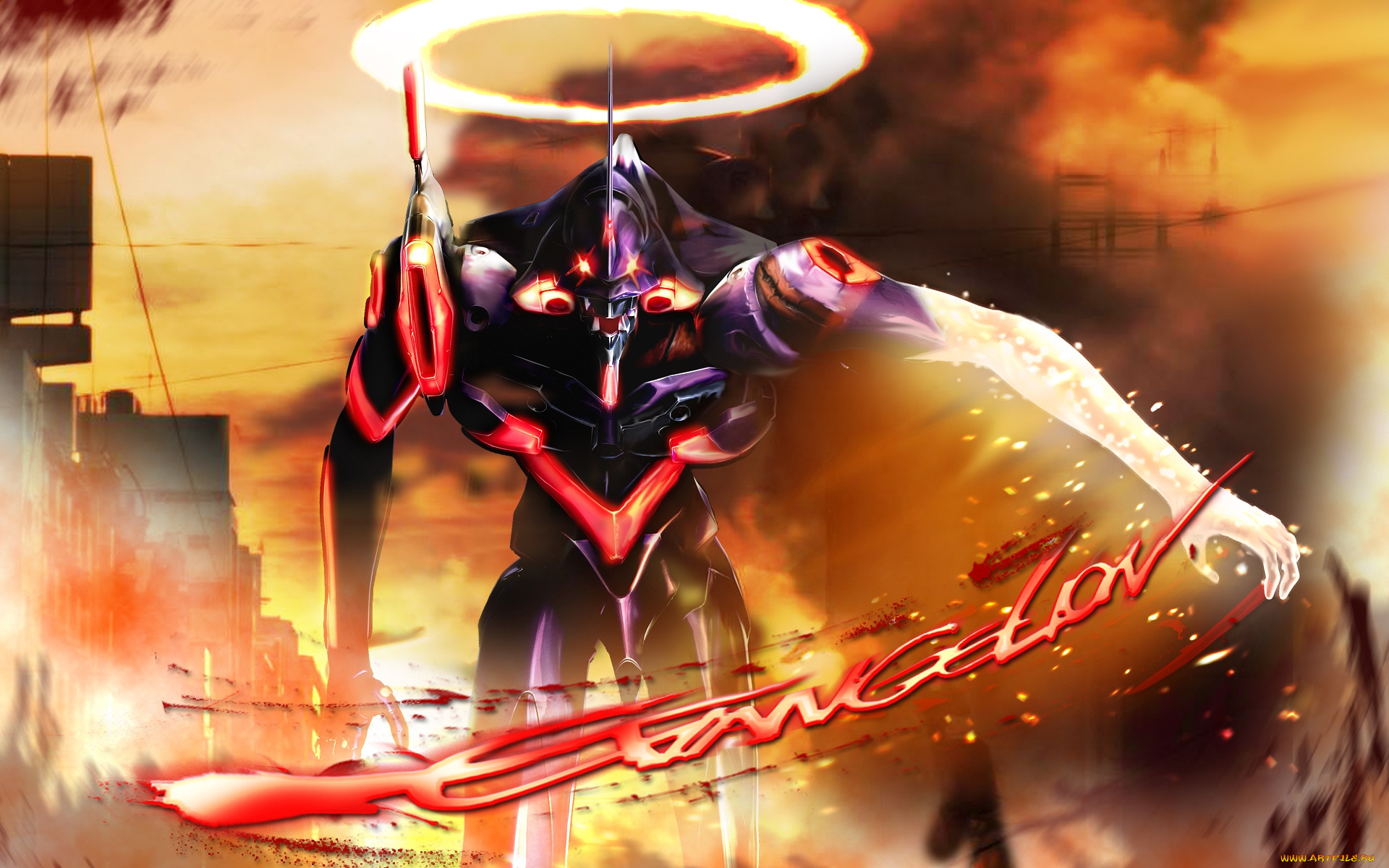 аниме, evangelion, монстр, робот, меха, eva