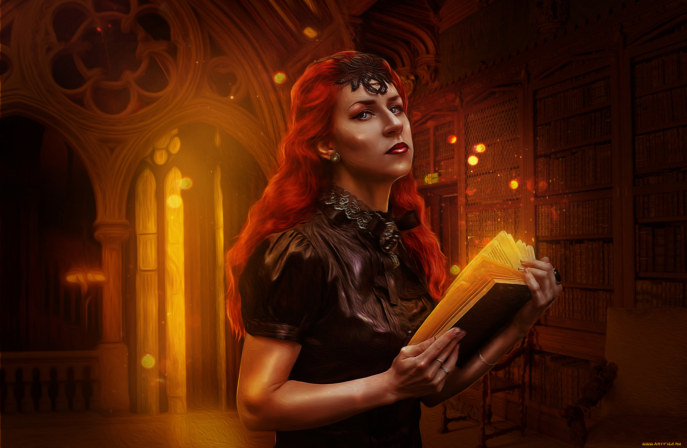 фэнтези, фотоарт, фон, девушка, книга, взгляд
