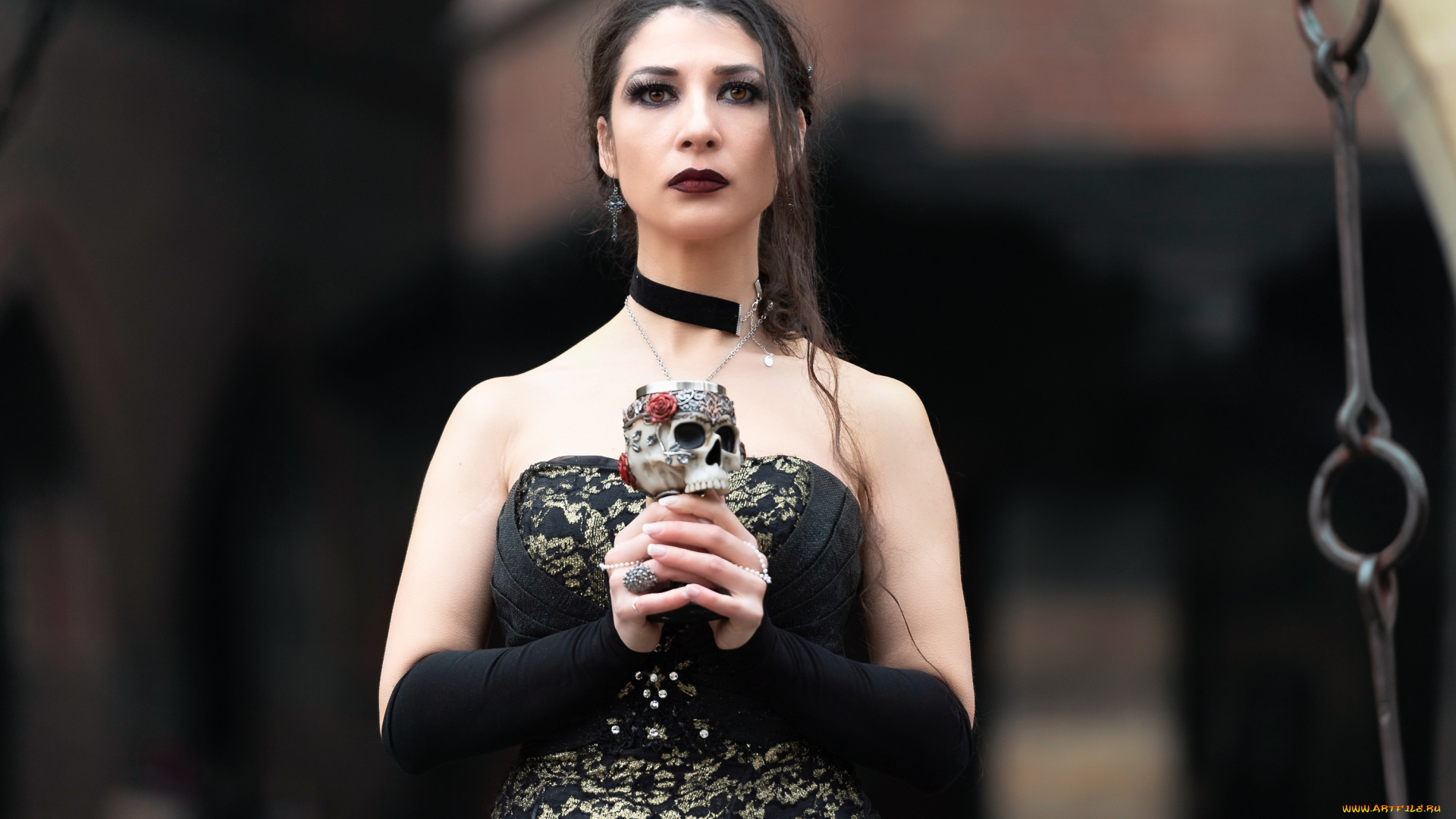 девушки, -, брюнетки, , шатенки, брюнетка, наряд, череп, готика