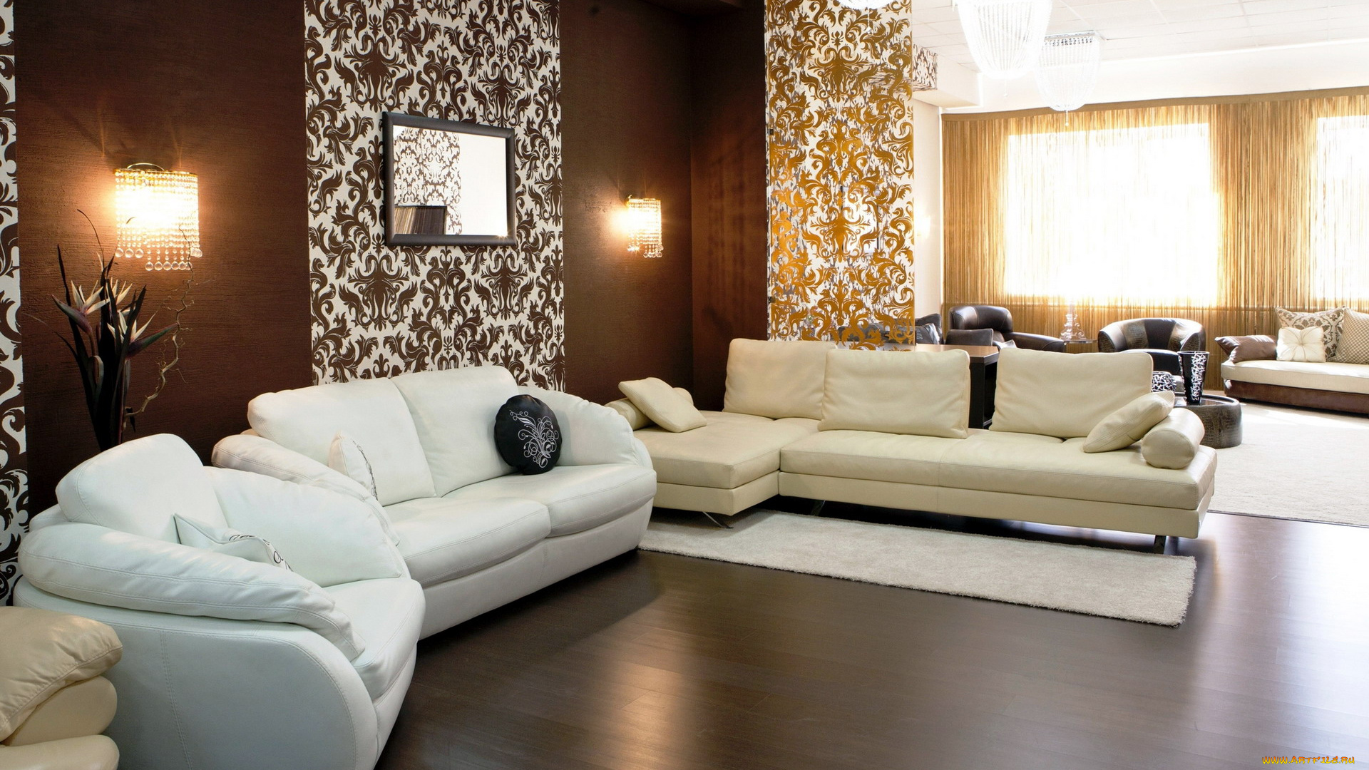 интерьер, гостиная, мягкий, уголок