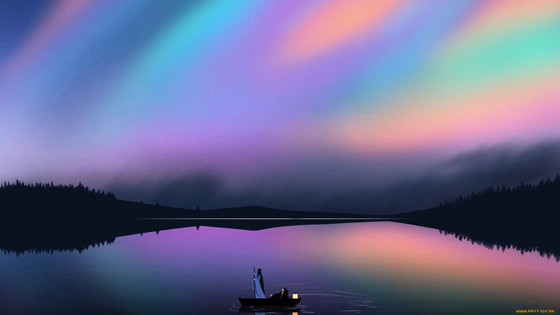 аниме, mo, dao, zu, shi, вэй, усянь, лань, ванцзы, лодка, озеро