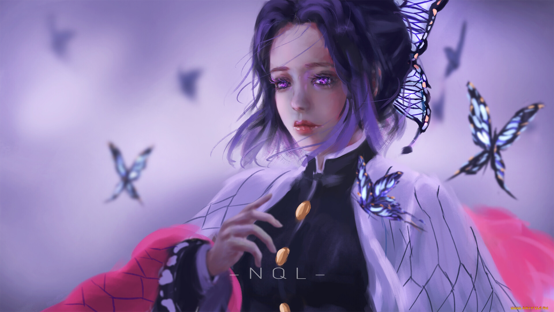 клинок, рассекающий, демонов, аниме, demon, slayer, , kimetsu, no, yaiba, demon, slayer, kimetsu, no, yaiba, девушка, взгляд, хашера, kochou, shinobu, бабочки