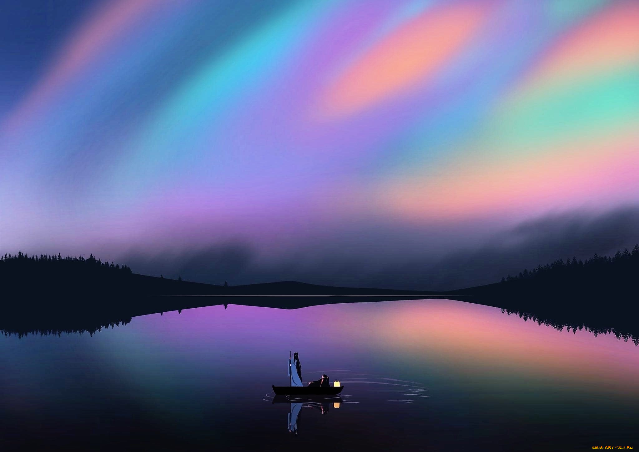 аниме, mo, dao, zu, shi, вэй, усянь, лань, ванцзы, лодка, озеро