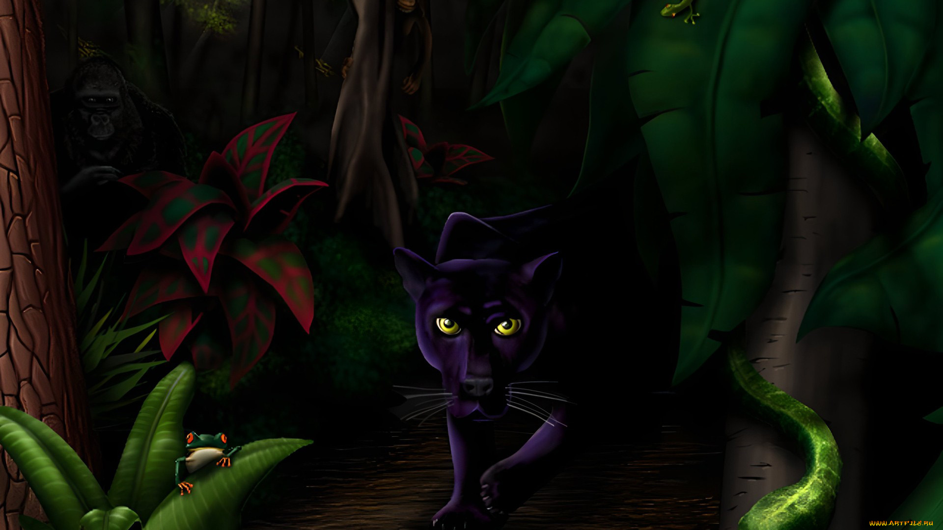 295264, рисованное, животные, , пантеры, пантера