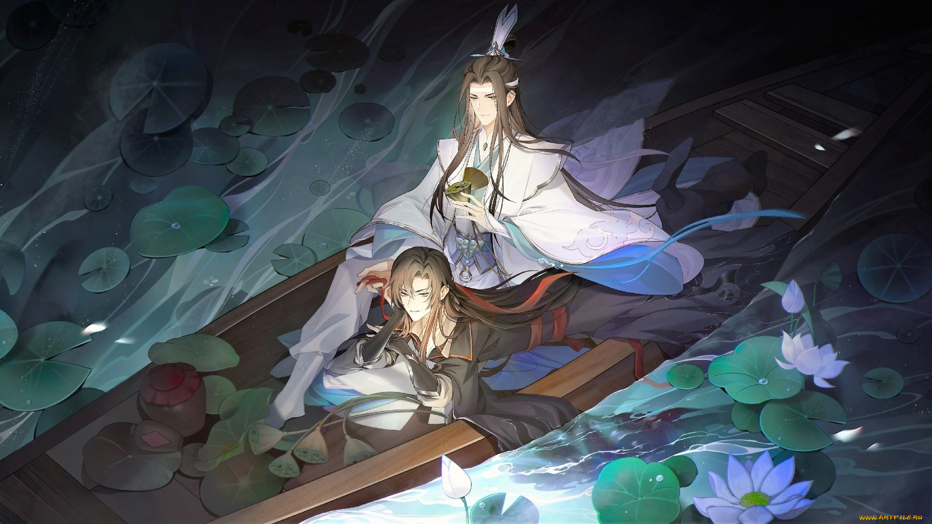 аниме, mo, dao, zu, shi, вэй, усянь, лань, ванцзи, лодка, лотосы