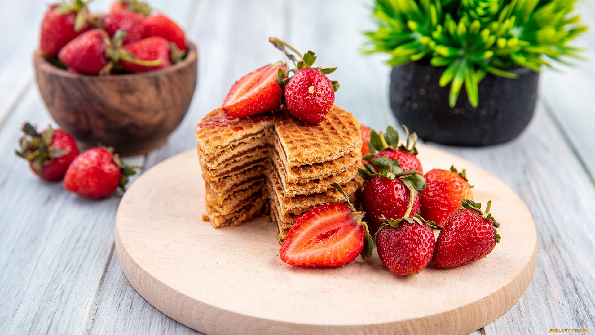 еда, блины, , оладьи, ягоды, вафли, клубника