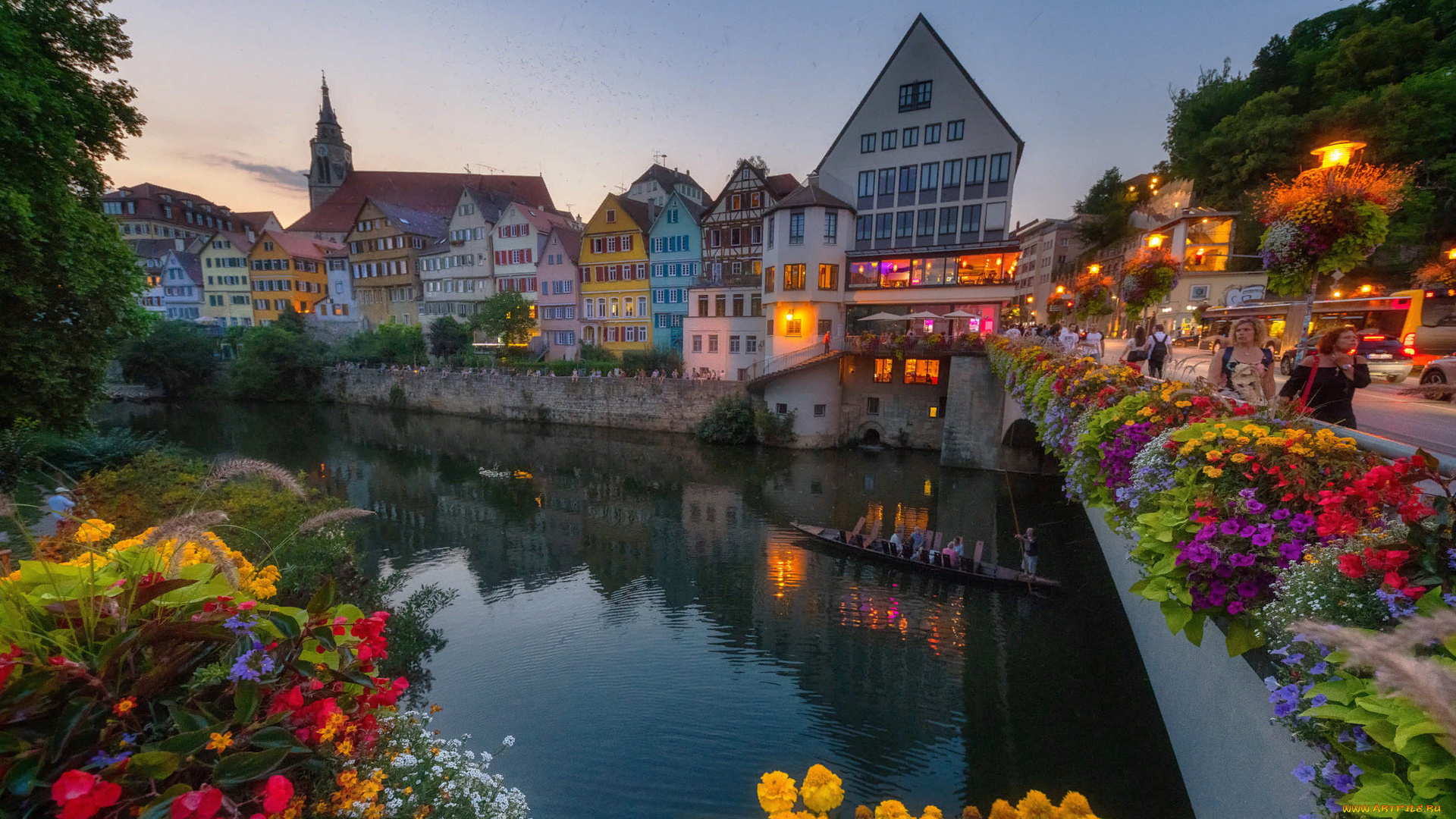tubingen, baden-wurttemberg, germany, города, -, огни, ночного, города