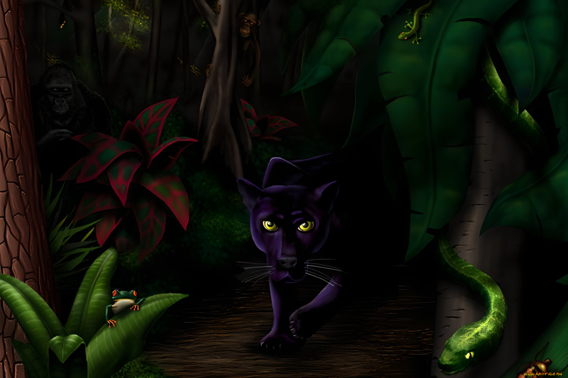 295264, рисованное, животные, , пантеры, пантера