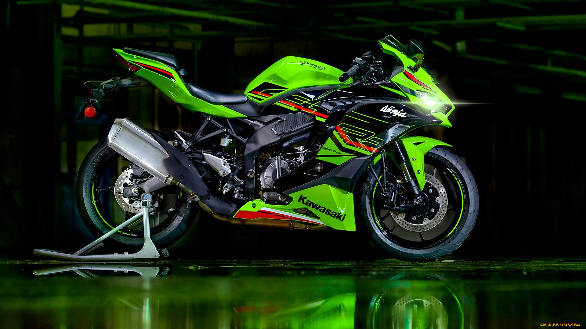 мотоциклы, kawasaki, байк, зеленый