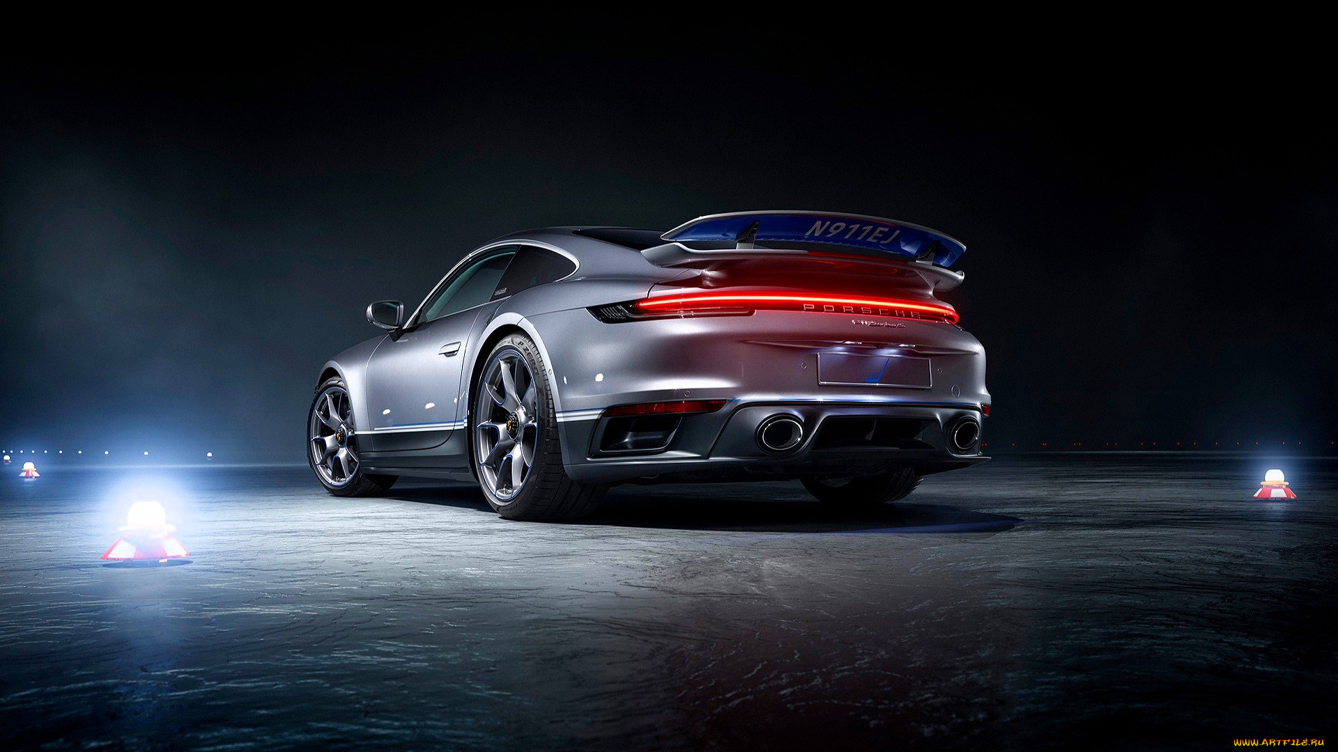porsche, 911, автомобили, porsche, серебристый, площадка, свет