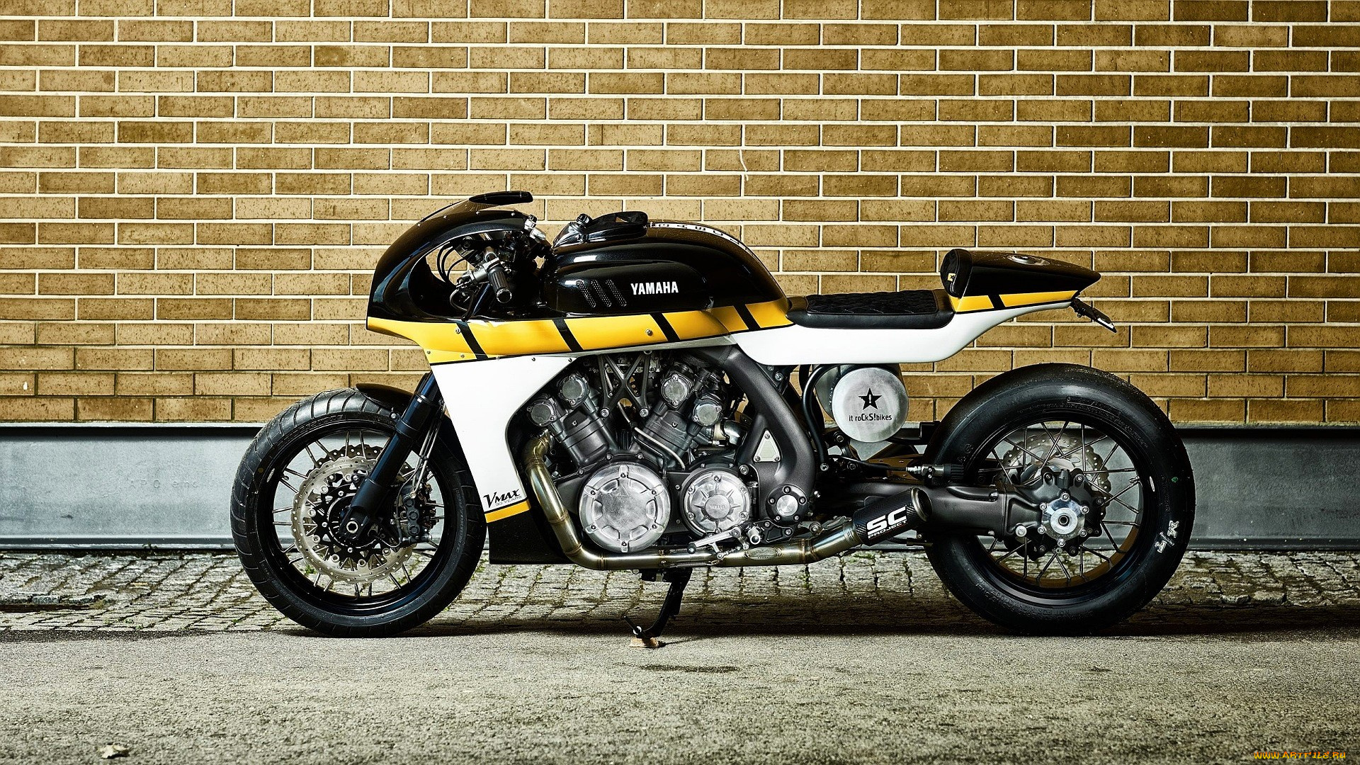 yamaha, vmax, мотоциклы, yamaha, черно-желтый, стена
