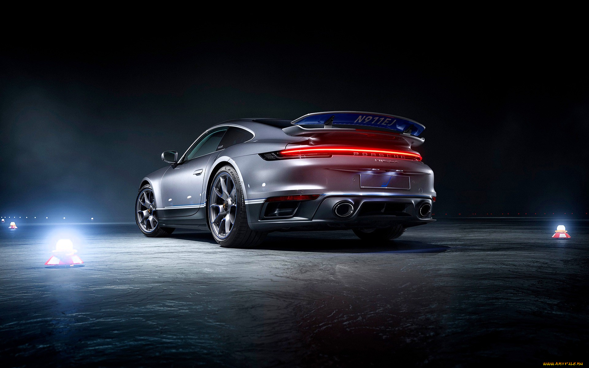 porsche, 911, автомобили, porsche, серебристый, площадка, свет