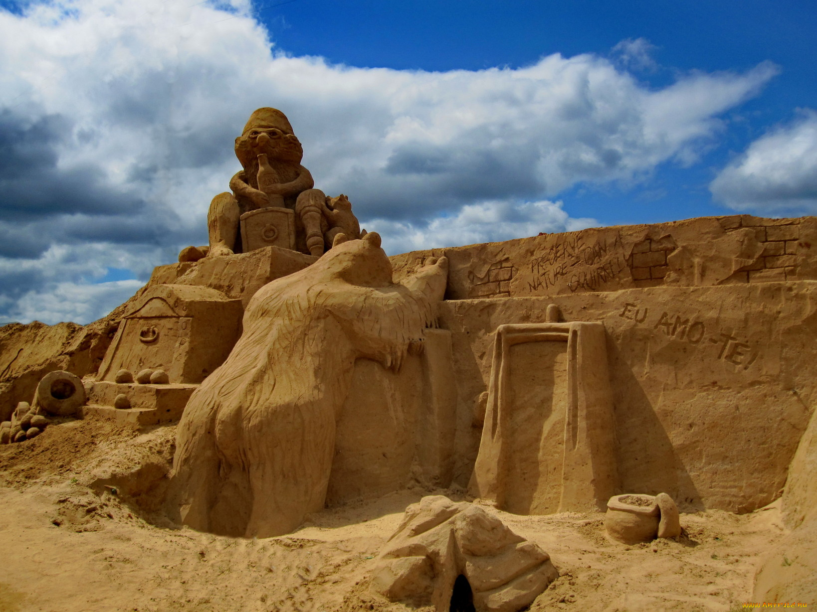 разное, фигуры, из, песка, льда, снега, песок