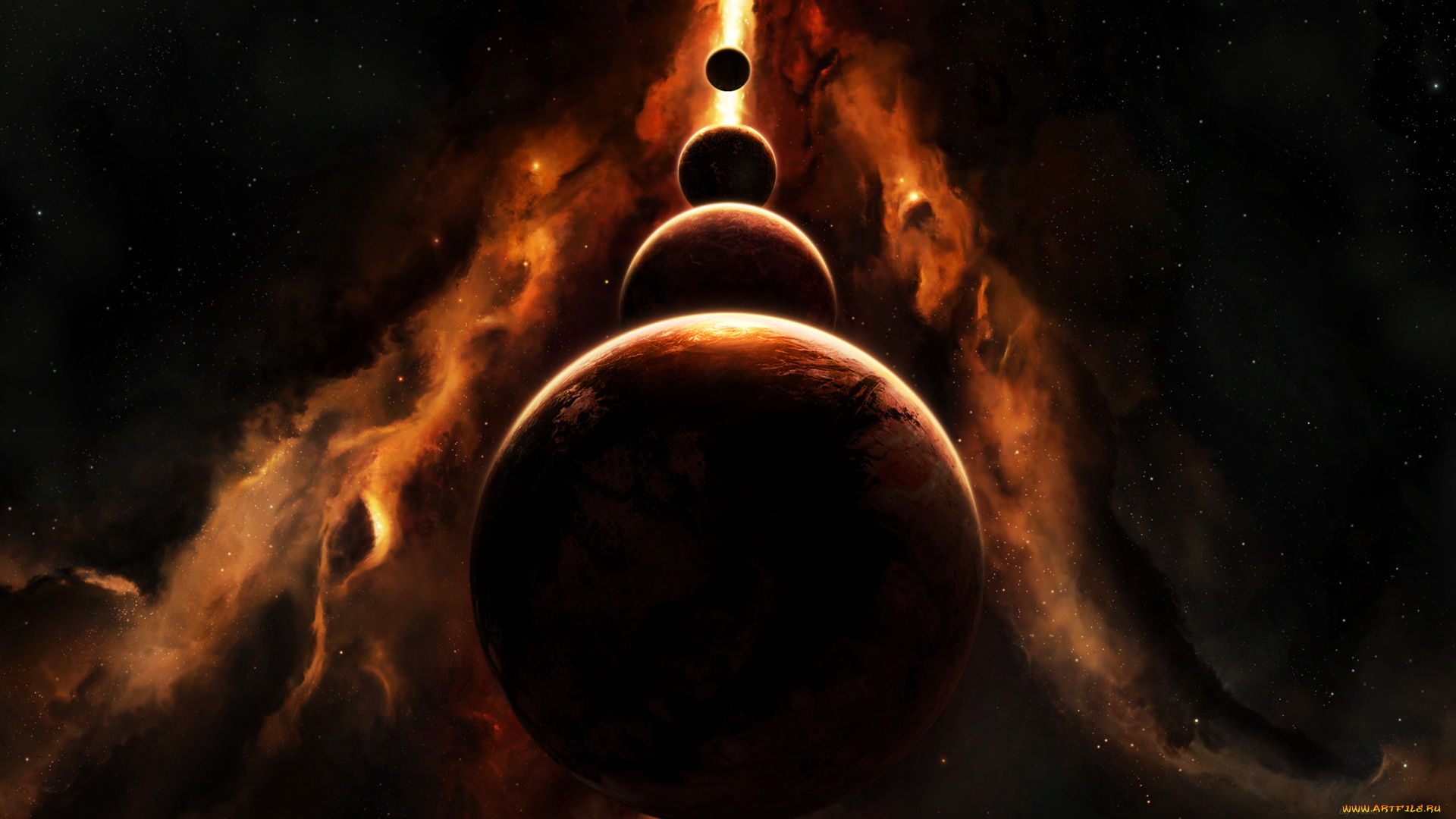 космос, арт, планеты, туманность