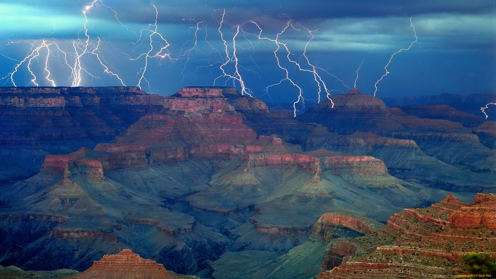 grand, canyon, природа, молния, гроза, каньон, молнии, сша
