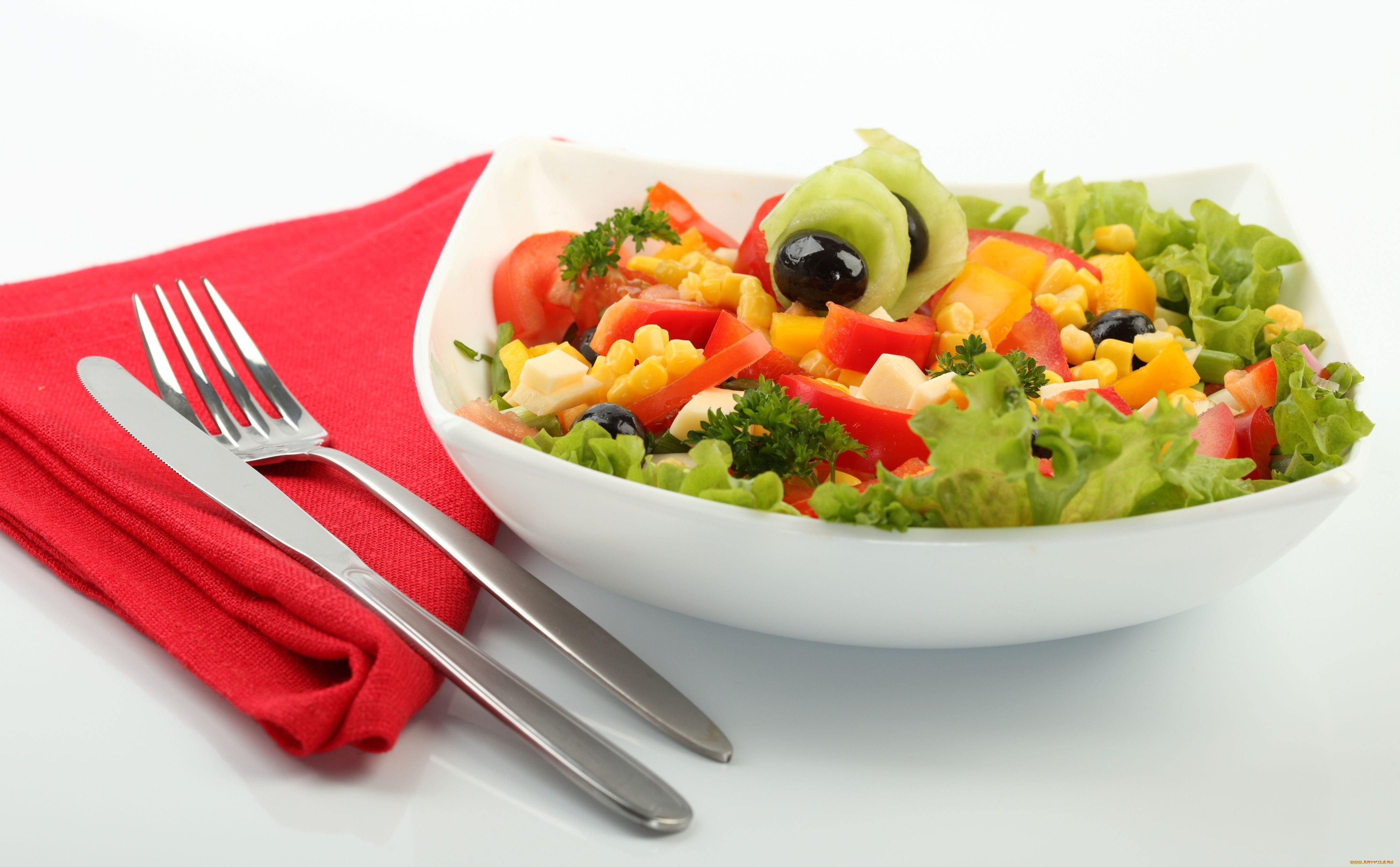 еда, салаты, закуски, вилка, салат, нож, салфетка