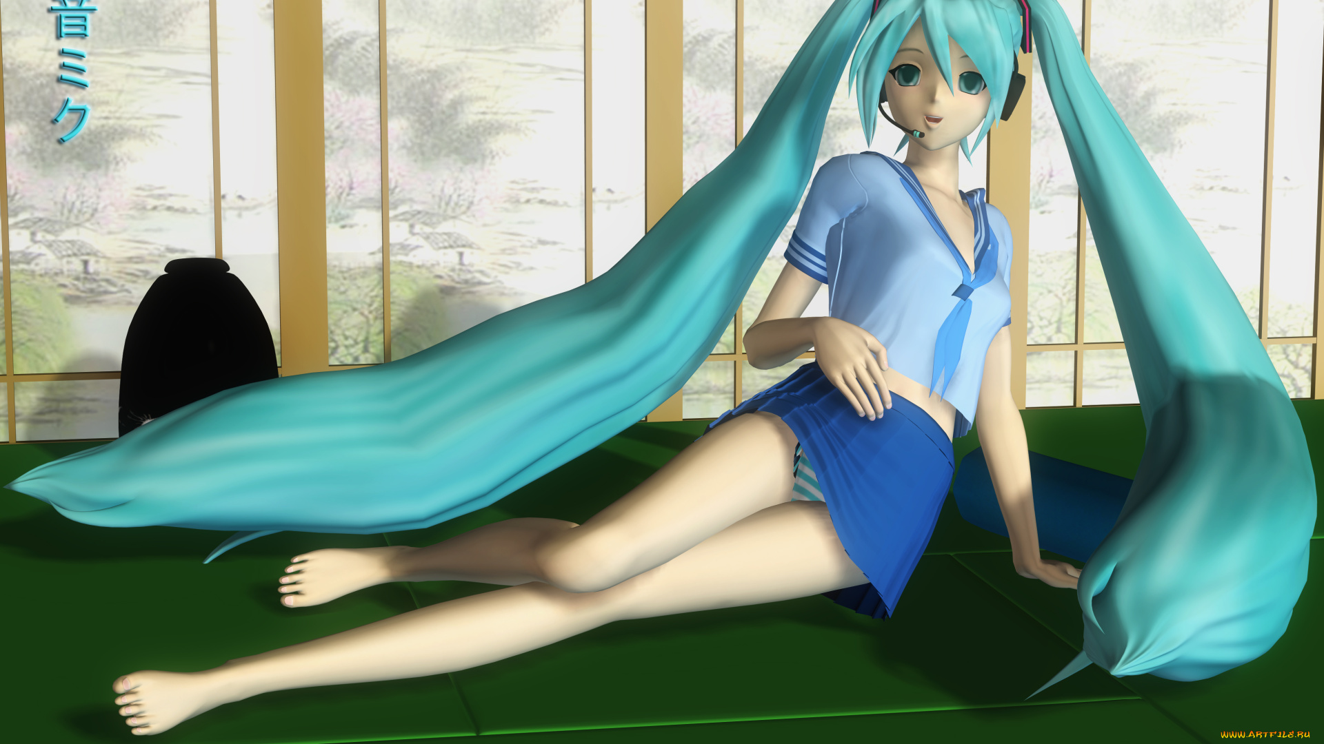 3д, графика, anime, аниме, девушка, волосы, синий