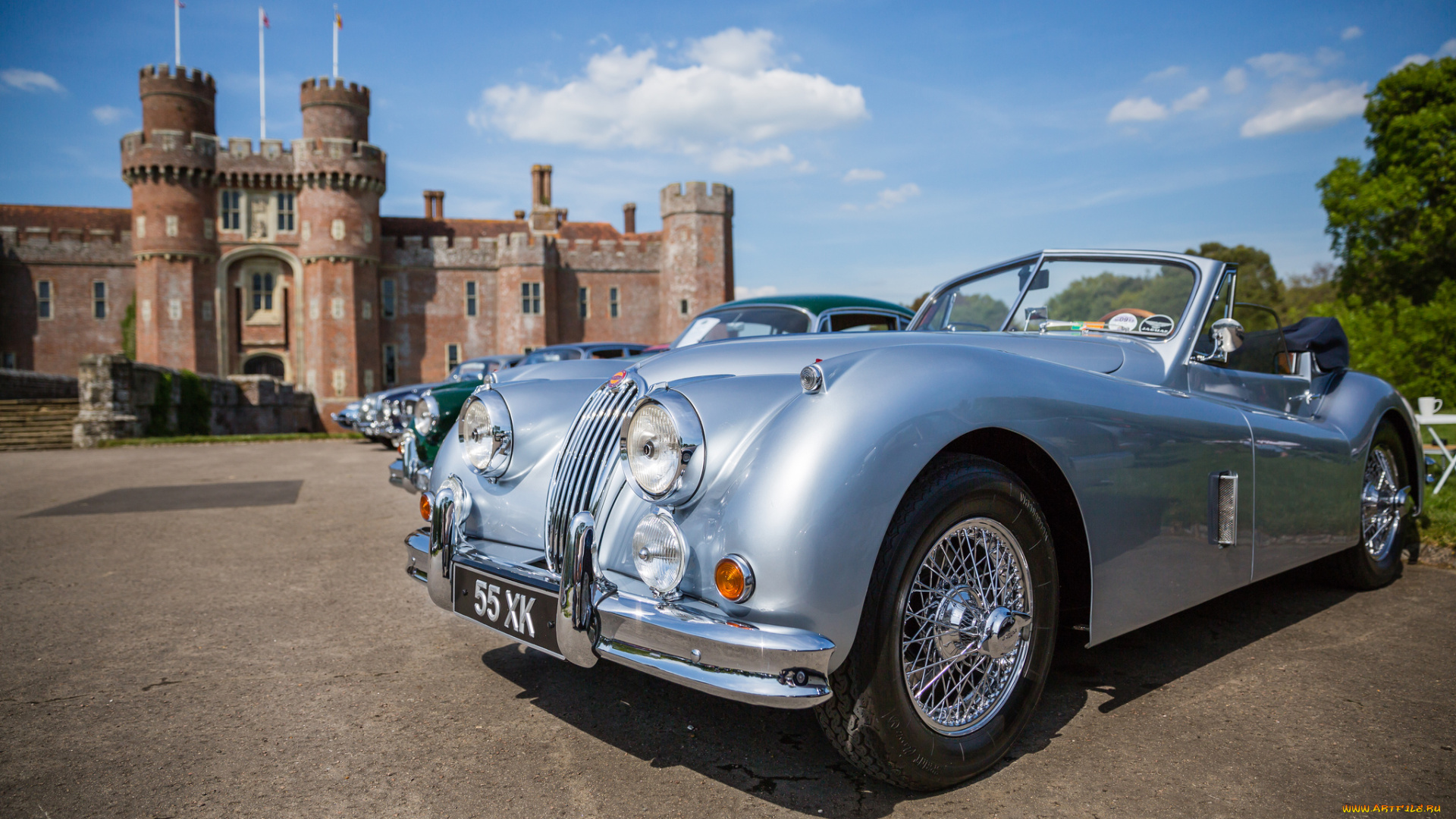jaguar, xk120, автомобили, herstmonceux, castle, england, замок, хёрстмонсо, англия, ретро, классика