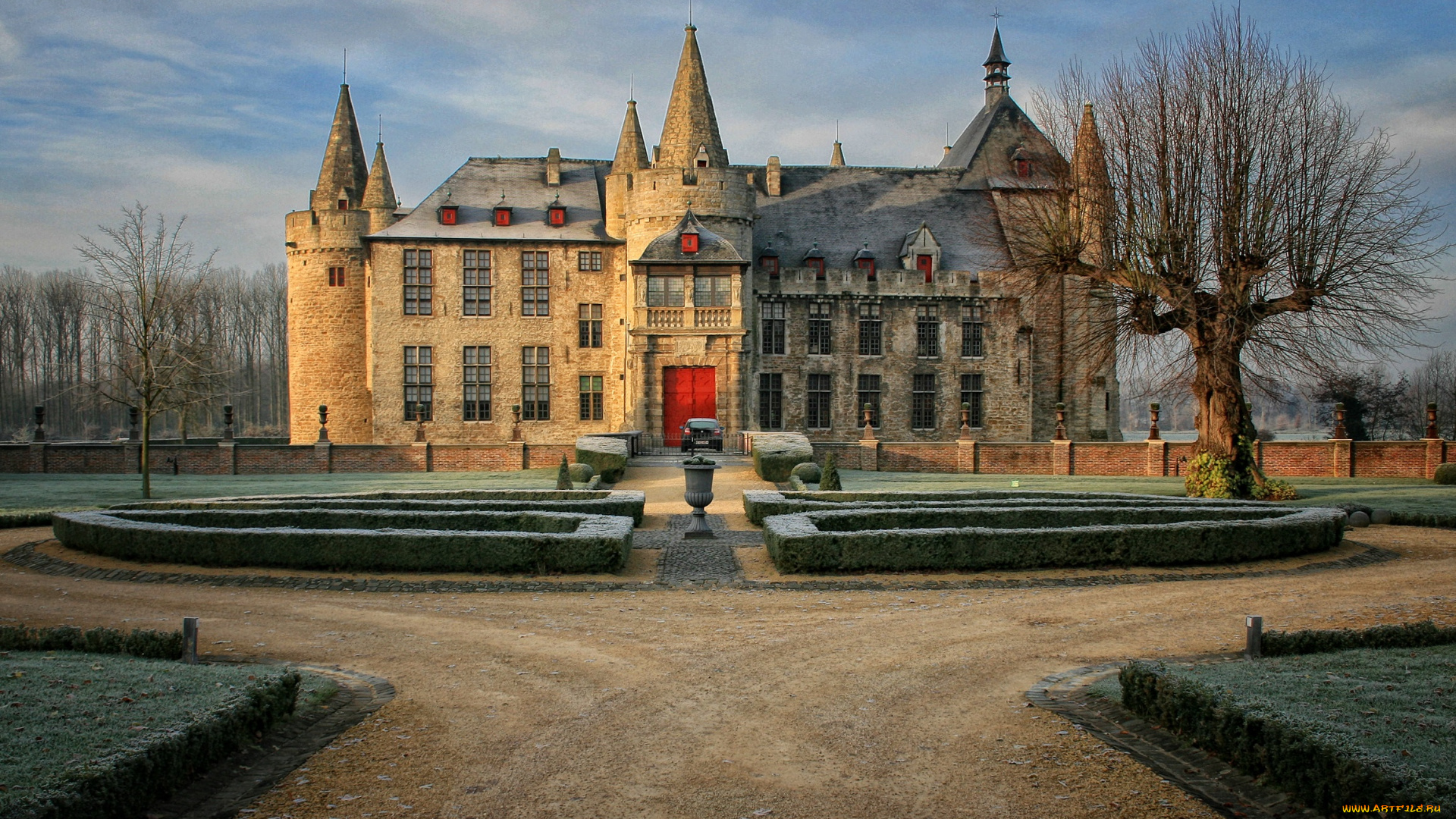 laarne, castle, города, дворцы, замки, крепости, замок, деревья, газон, парк, аллеи