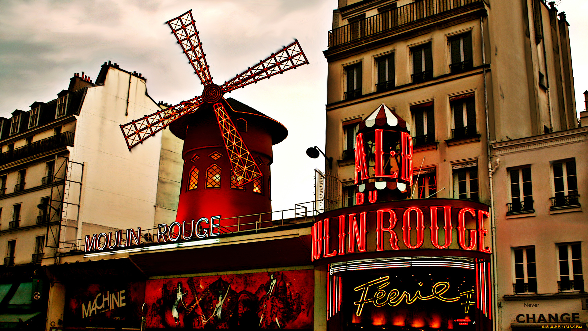 мулен, руж, города, париж, франция, архитектура, сооружения, пейзаж