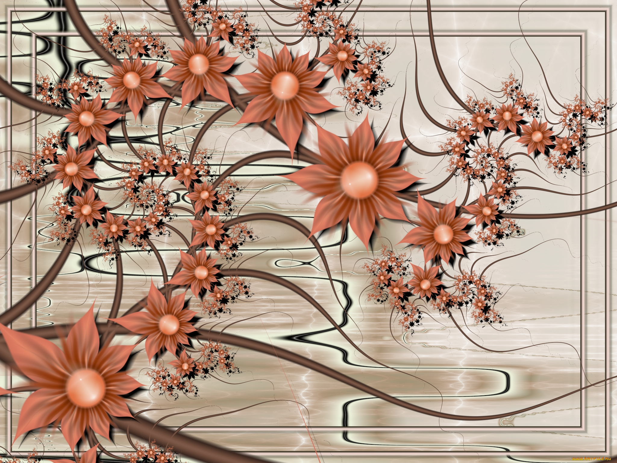 3д, графика, flowers, цветы, фон, цвета, узор