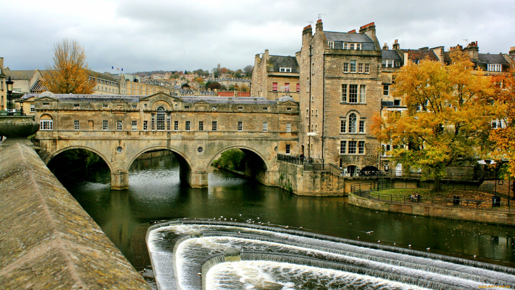 pulteney, bridge, bath, города, мосты, здания, парк, город, река, арки, мост