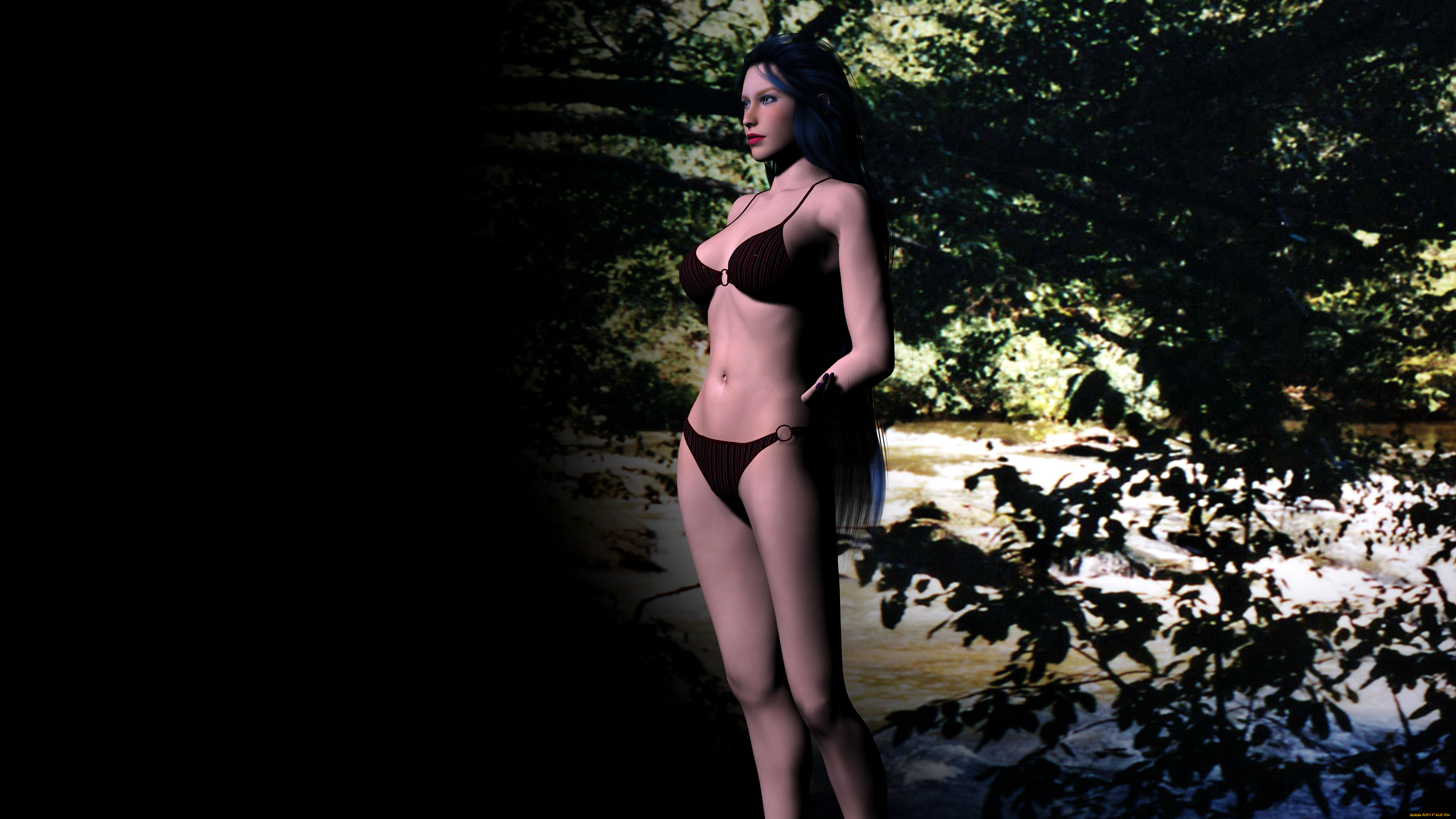 3д, графика, people, люди, девушка, река