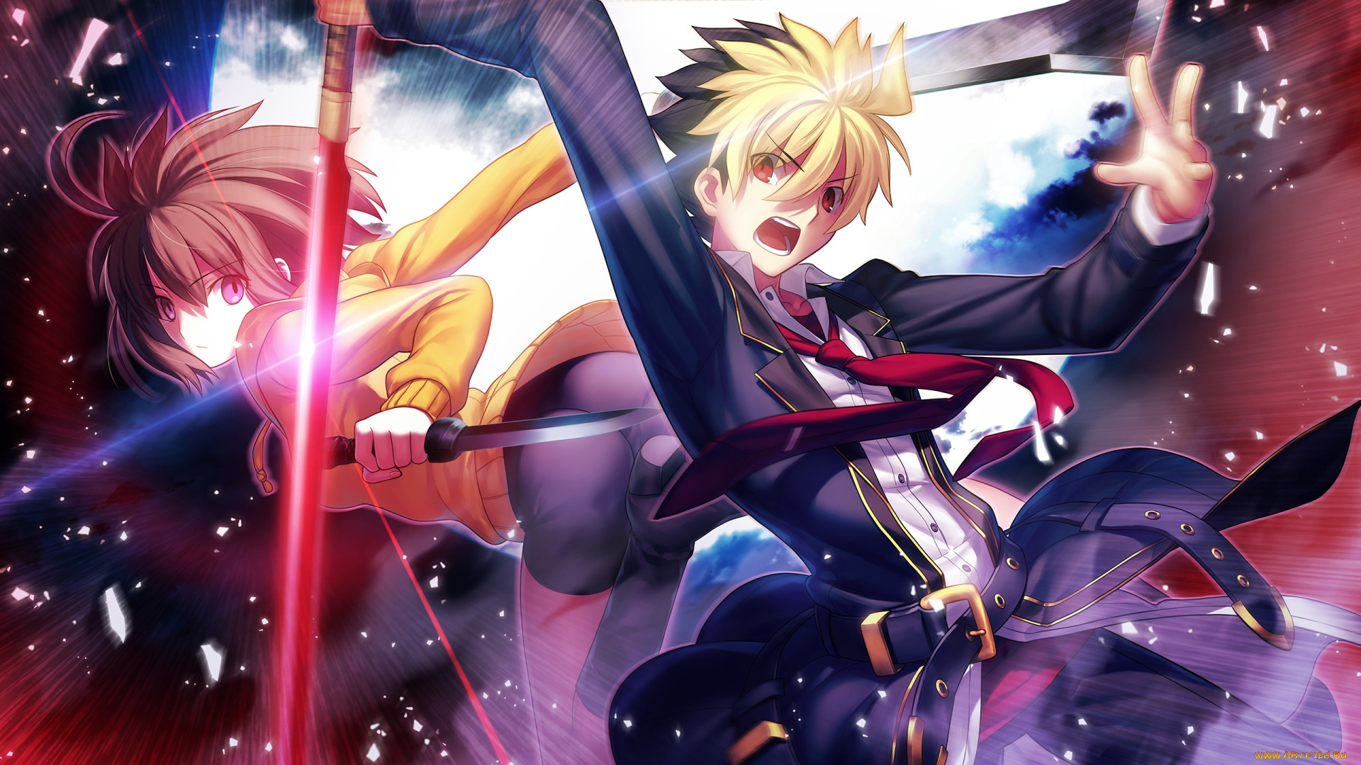 аниме, -weapon, , blood, &, technology, under, night, in-birth, магия, french-bread, оружие, жест, злость, взгляд, hyde, парень, linne, девушка, takeuchi, takashi, art