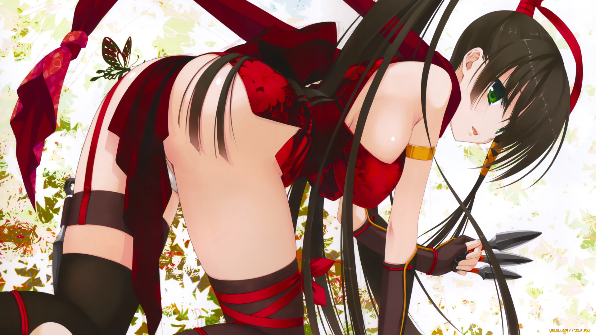 аниме, kore, wa, zombie, desu, ka, оружие, кунаи, белый, фон, девушка