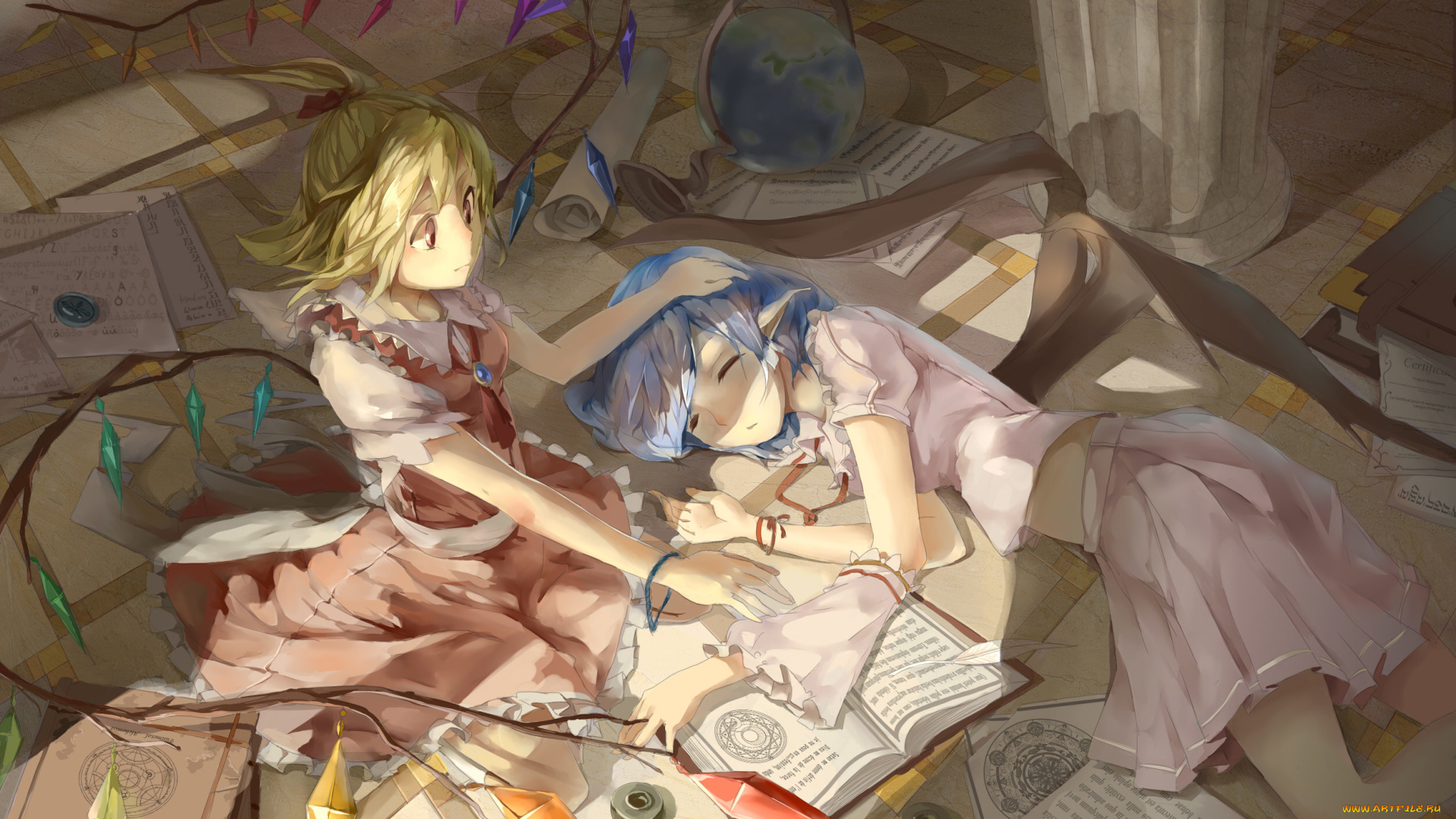 аниме, touhou, арт, дерево, хвост, девушки, shameimaru, aya, inubashiri, momiji, gensou, kuro, usagi