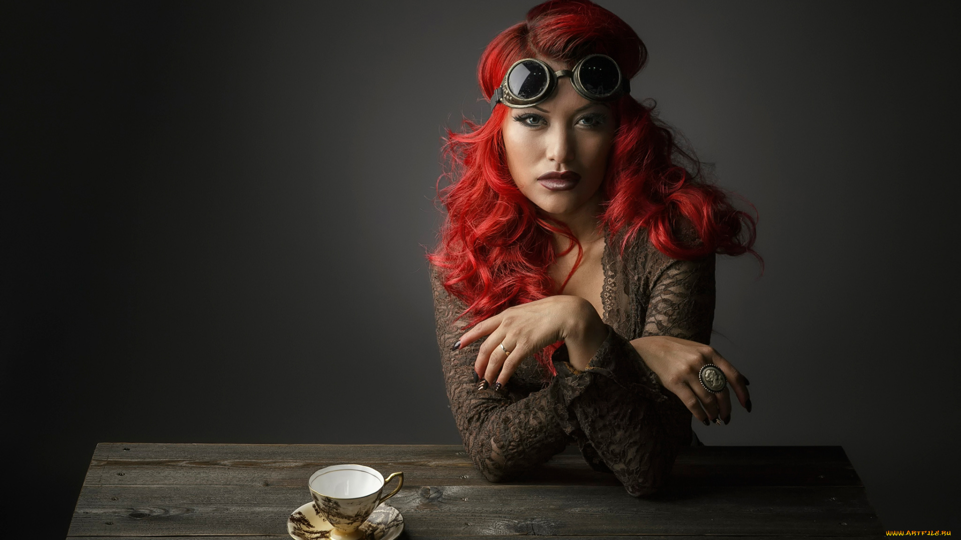 девушки, -unsort, , рыжеволосые, и, другие, очки, красные, волосы, студия, портрет