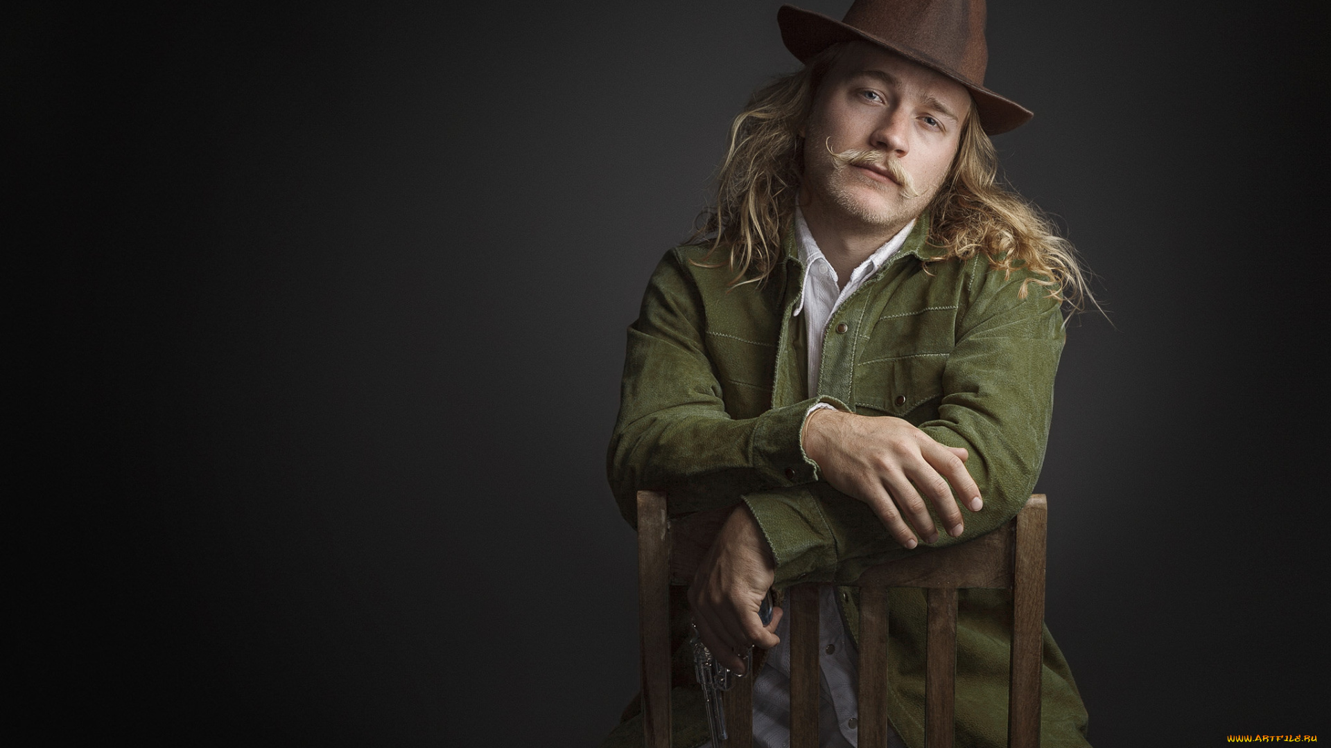 мужчины, -, unsort, револьвер, портрет, шляпа, студия