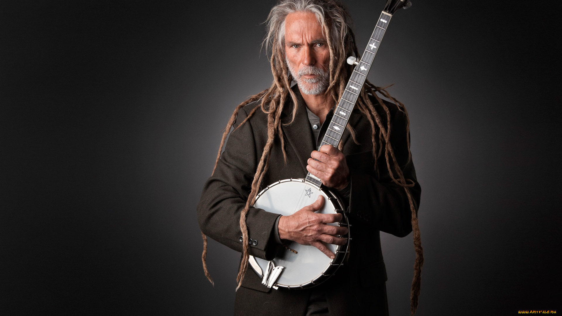 музыка, -, другое, банджо, музыкант, портрет, студия, banjo