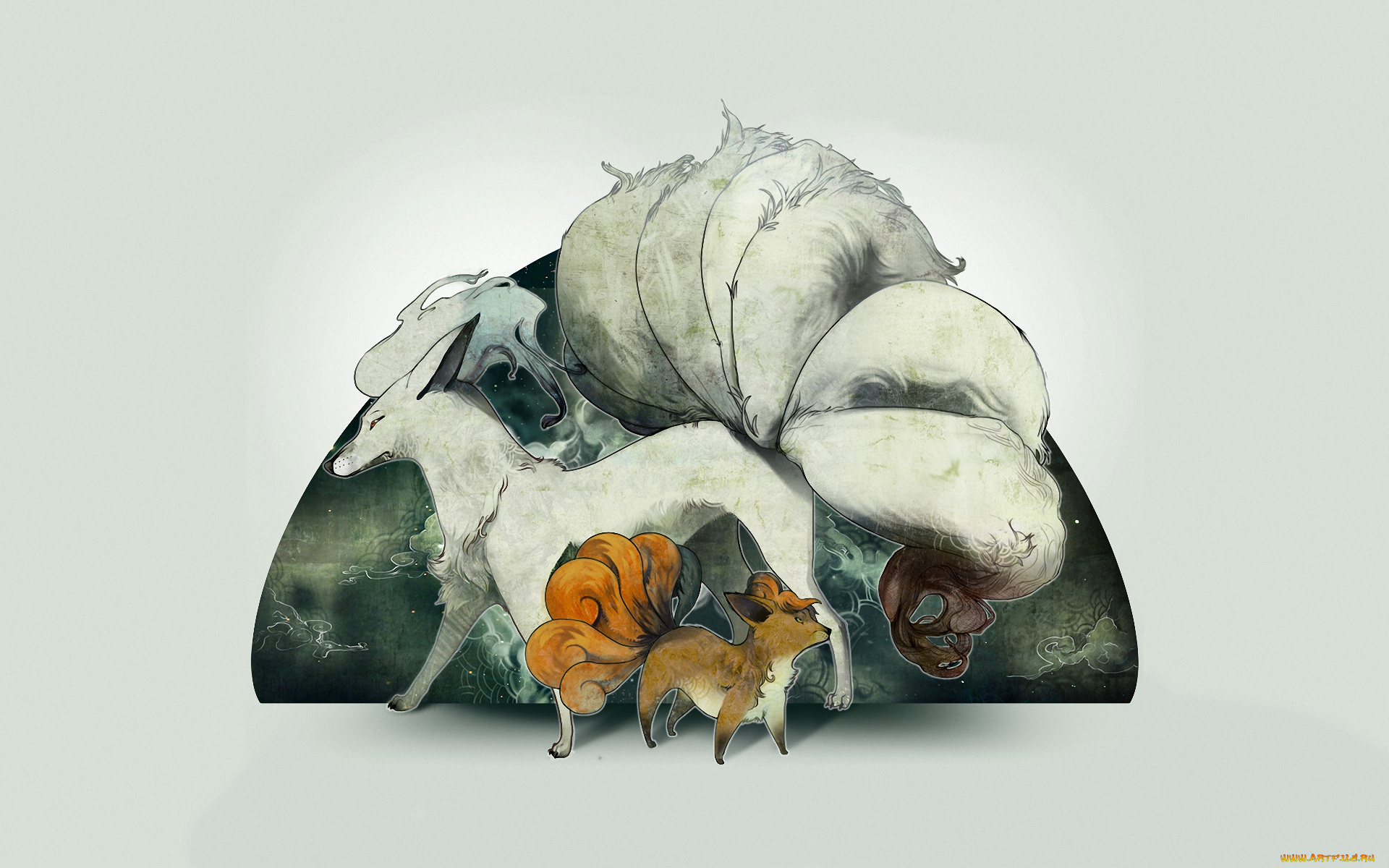 аниме, pokemon, монстр, vulpix, ninetales, животные