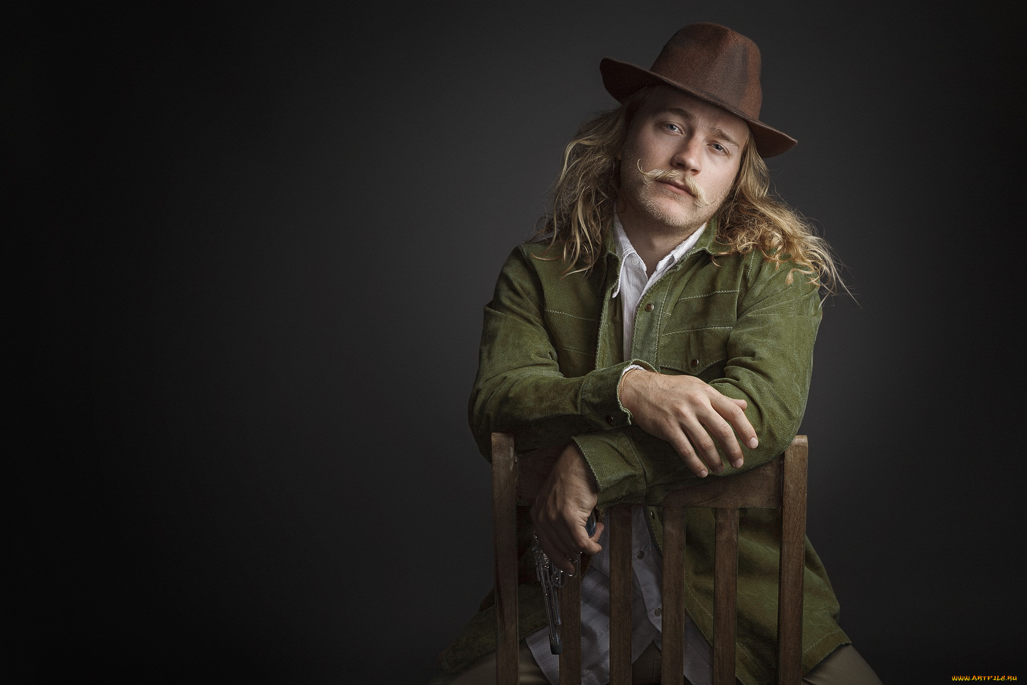 мужчины, -, unsort, револьвер, портрет, шляпа, студия