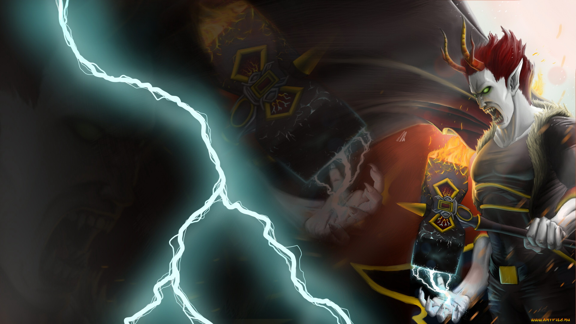 фэнтези, демоны, взгляд, эльф, оружие, фон