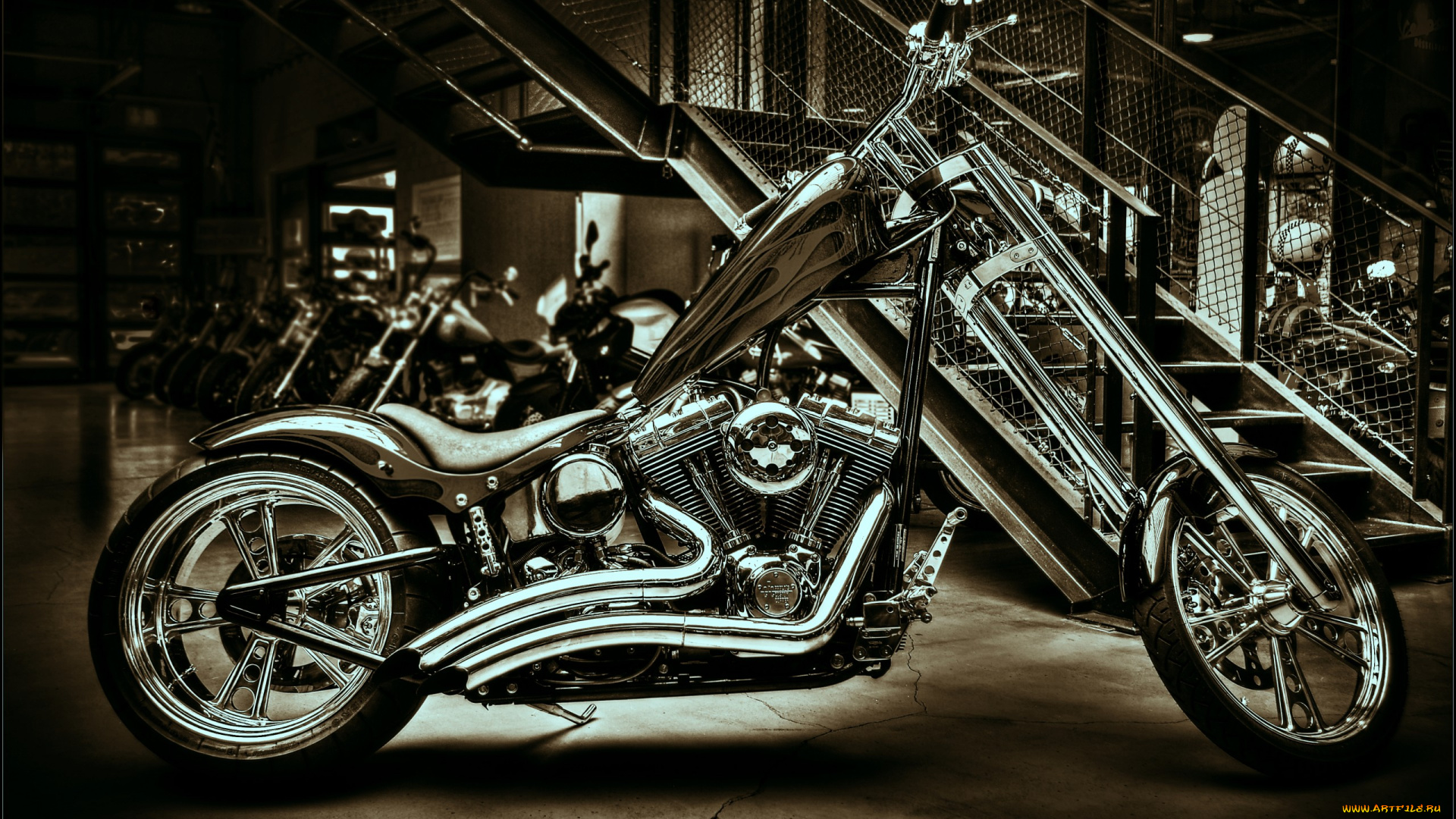 мотоциклы, customs, custom, harley, bike, мотоцикл, хром, кастом, сепия