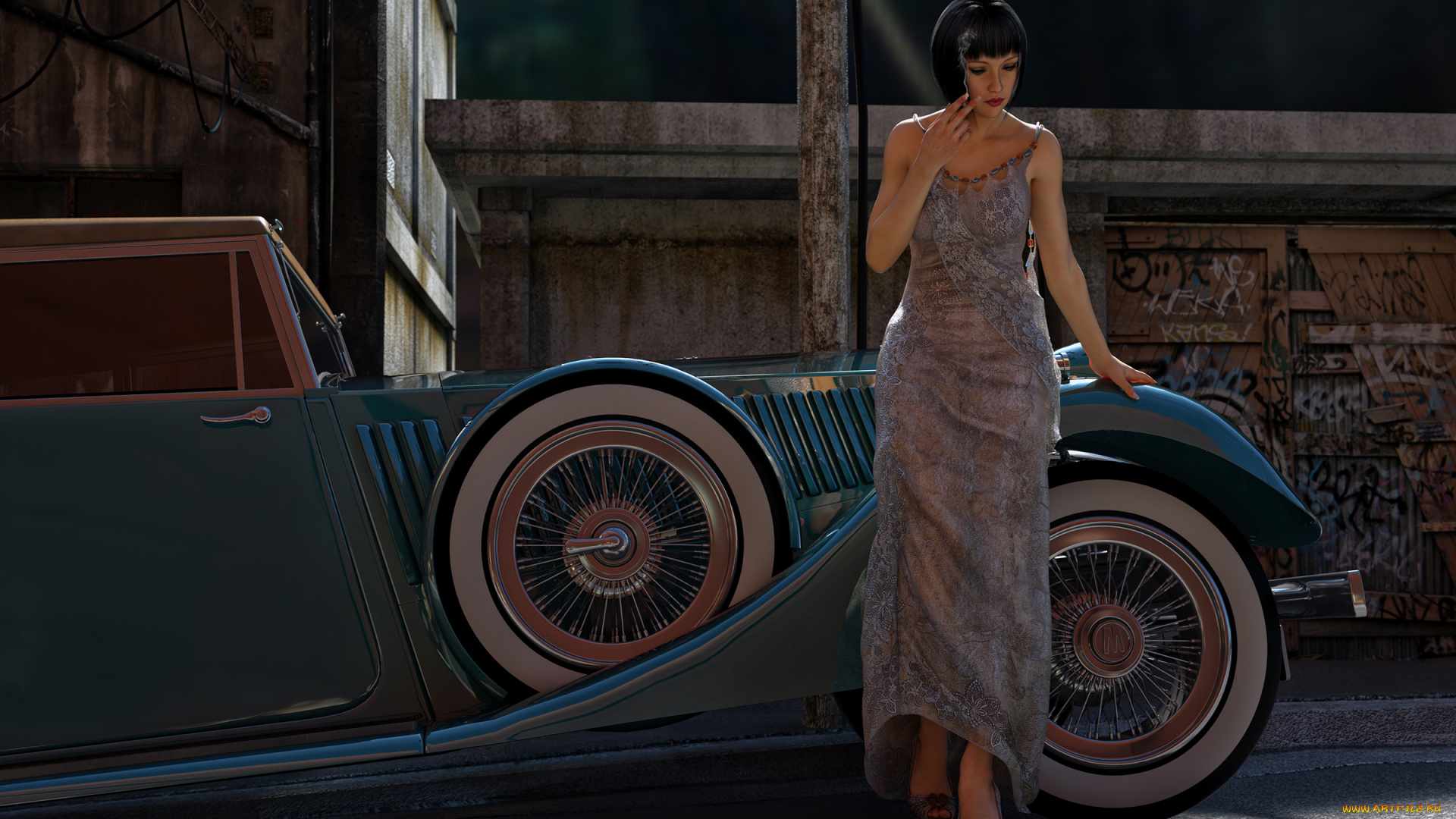 3д, графика, люди-авто, мото, , people-, car, , , moto, девушка, фон, автомобиль, взгляд