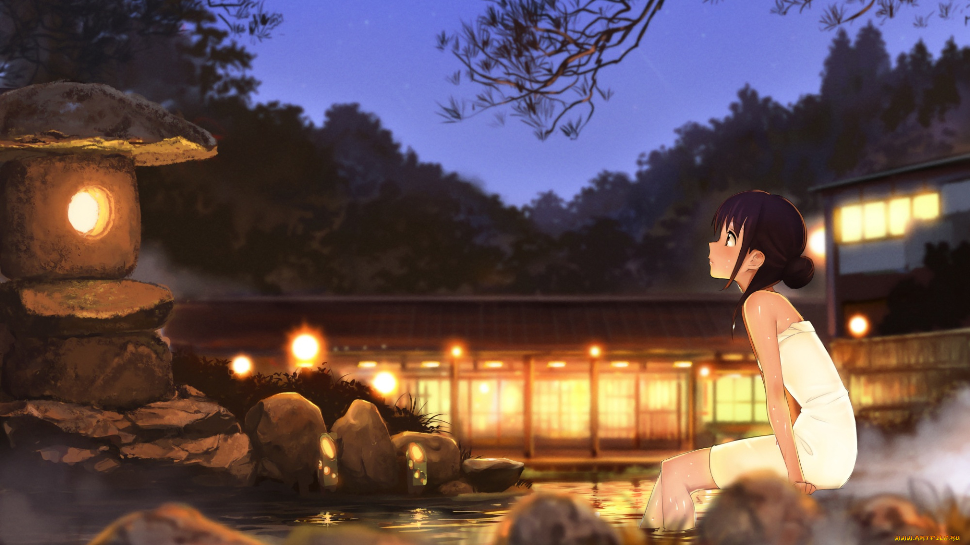 аниме, город, , улицы, , здания, девочка