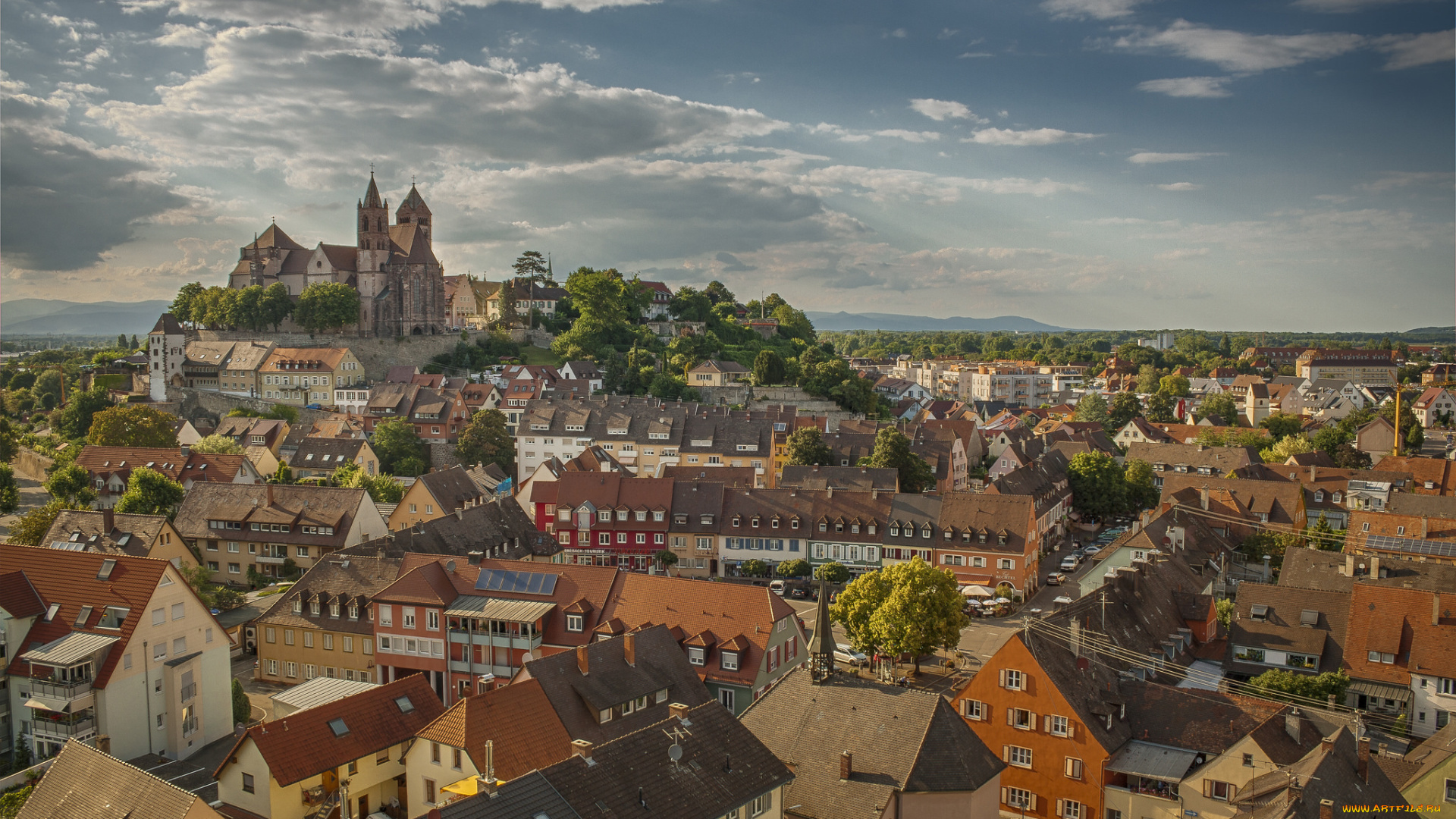 города, -, панорамы, городок, крыши, холм