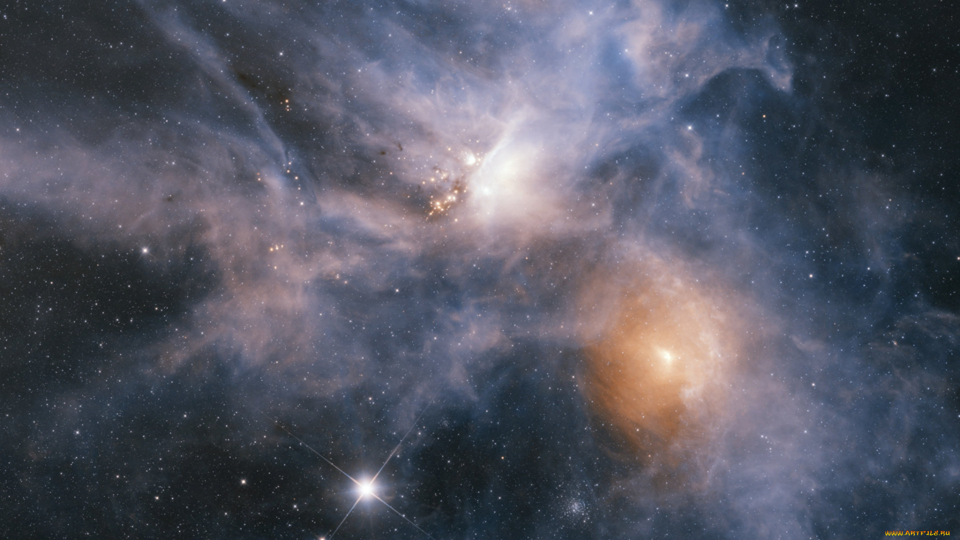 космос, галактики, туманности, молекулярное, облако, ро, змееносца, звезды