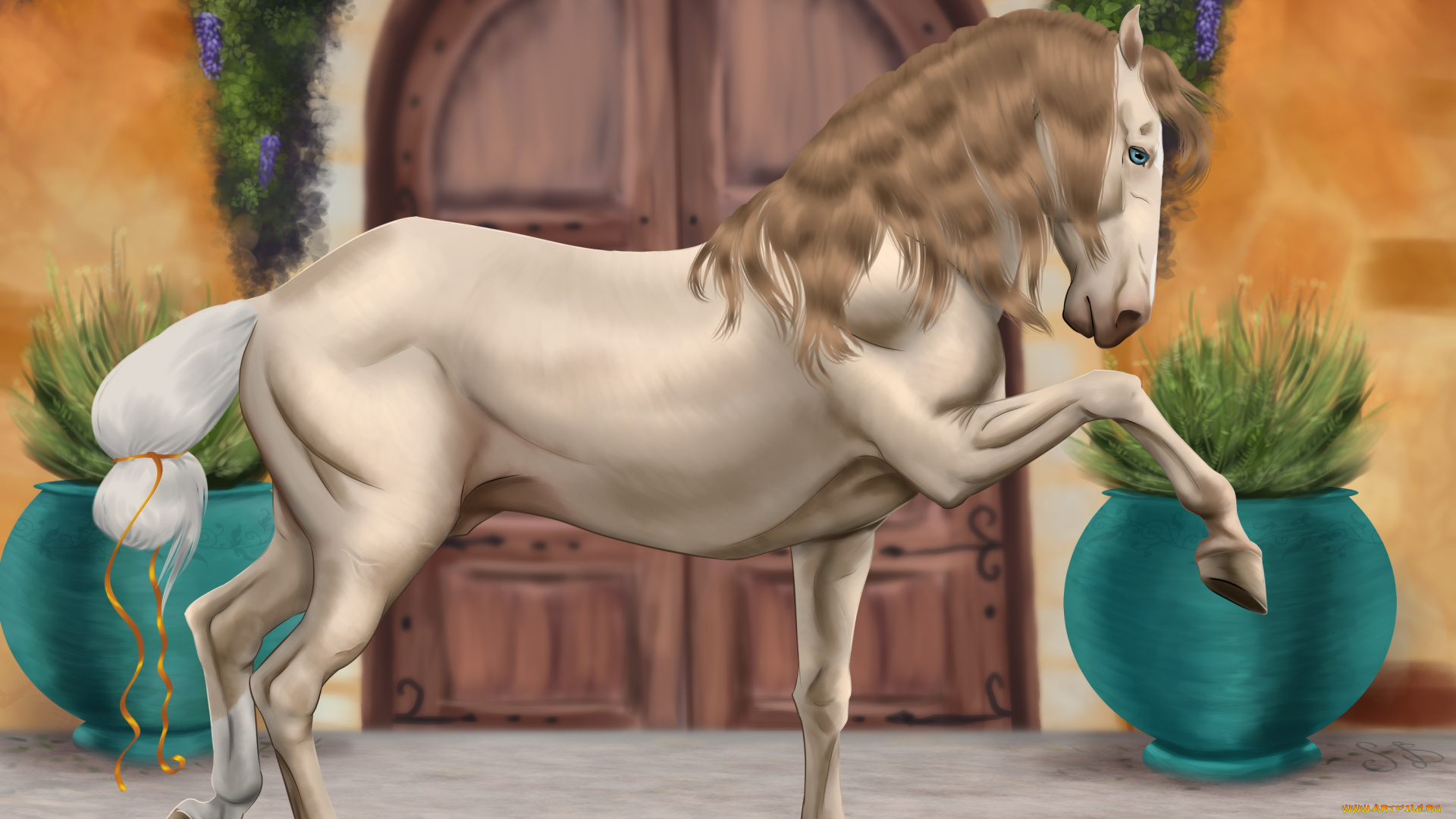 рисованное, животные, , лошади, лошадь, фон