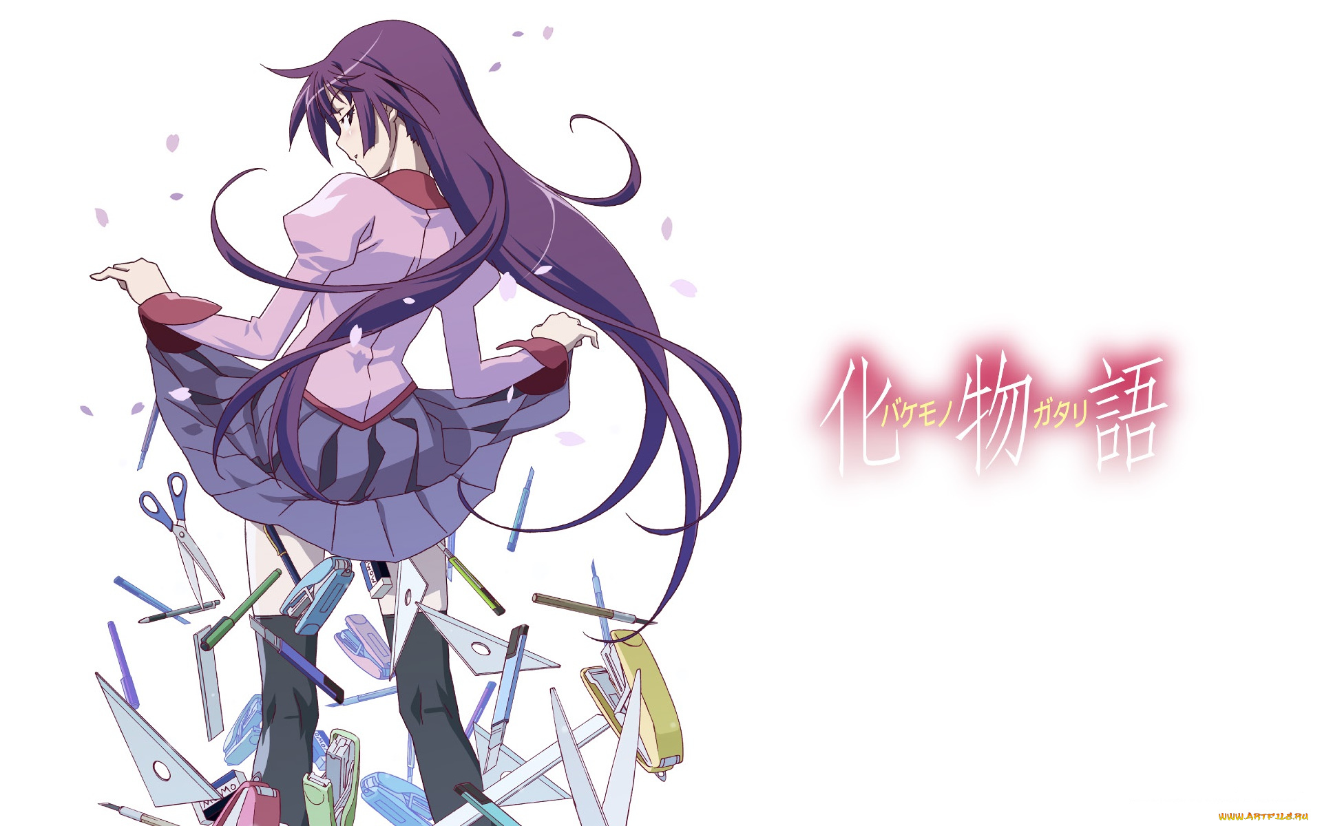 аниме, bakemonogatari, девушка, фон, взгляд