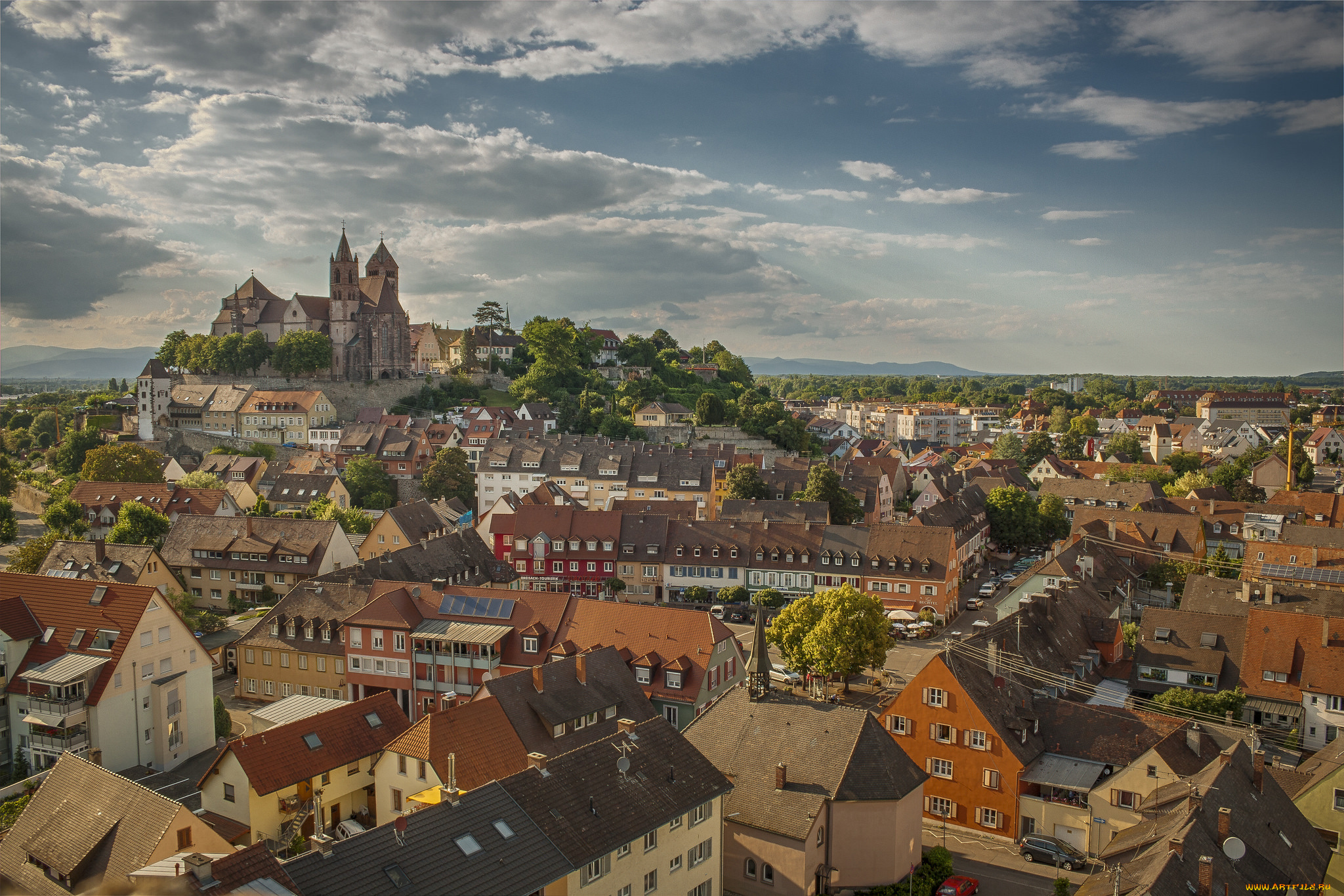 города, -, панорамы, городок, крыши, холм