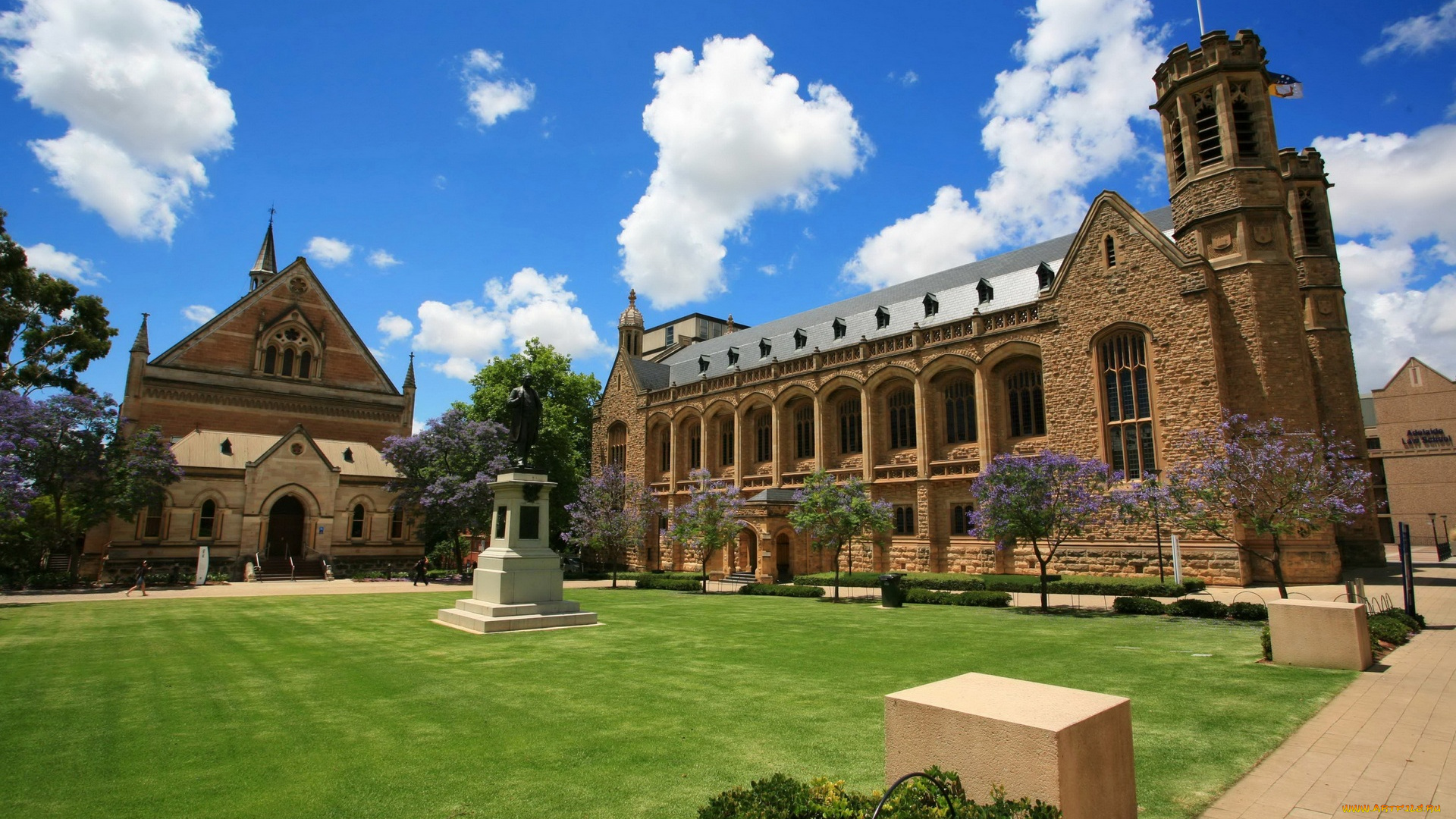 австралия, города, -, дворцы, , замки, , крепости, здания, газон, памятник, деревья, облака