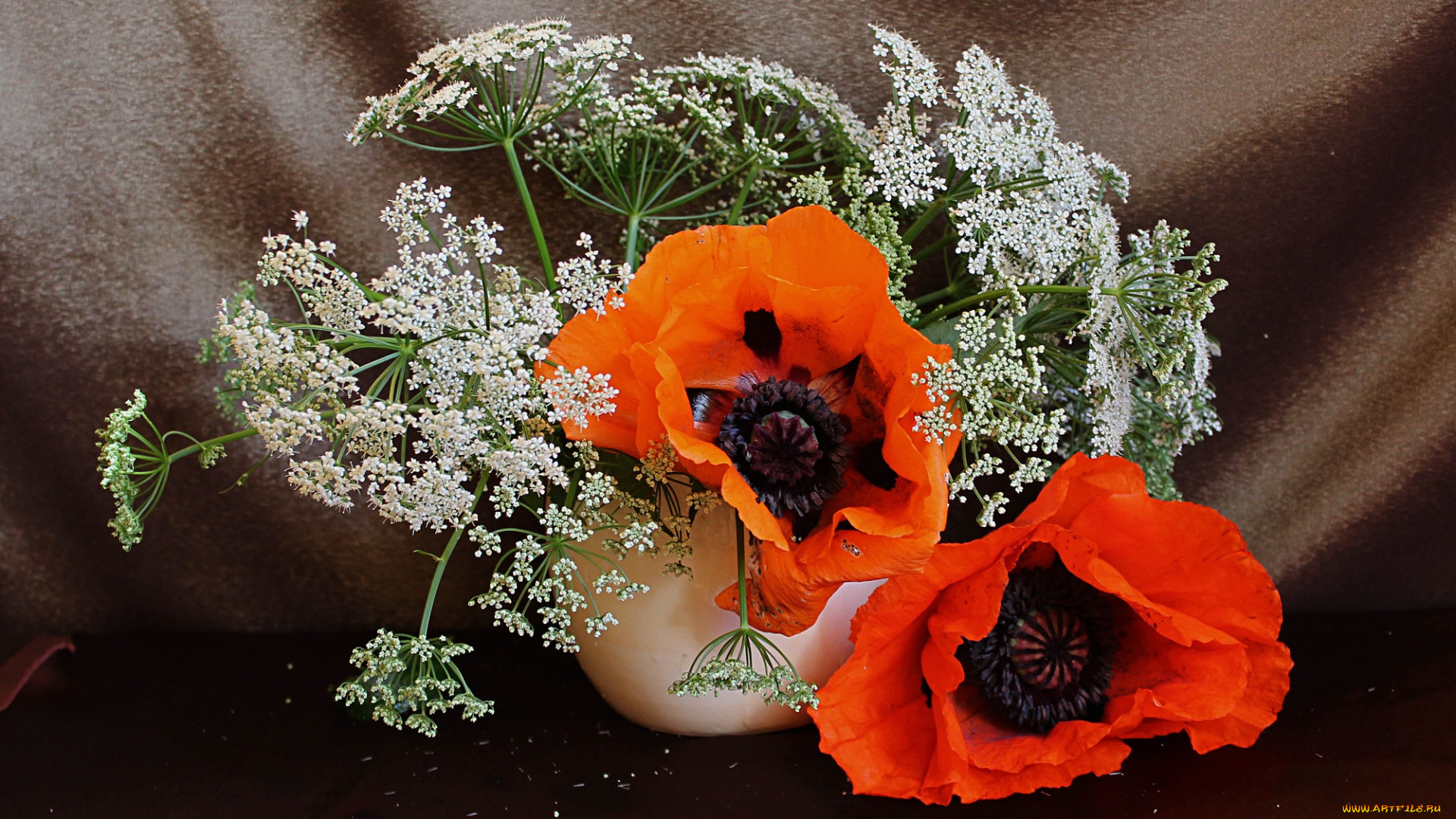 цветы, разные, вместе, натюрморт, маки, лето, букет, сныть