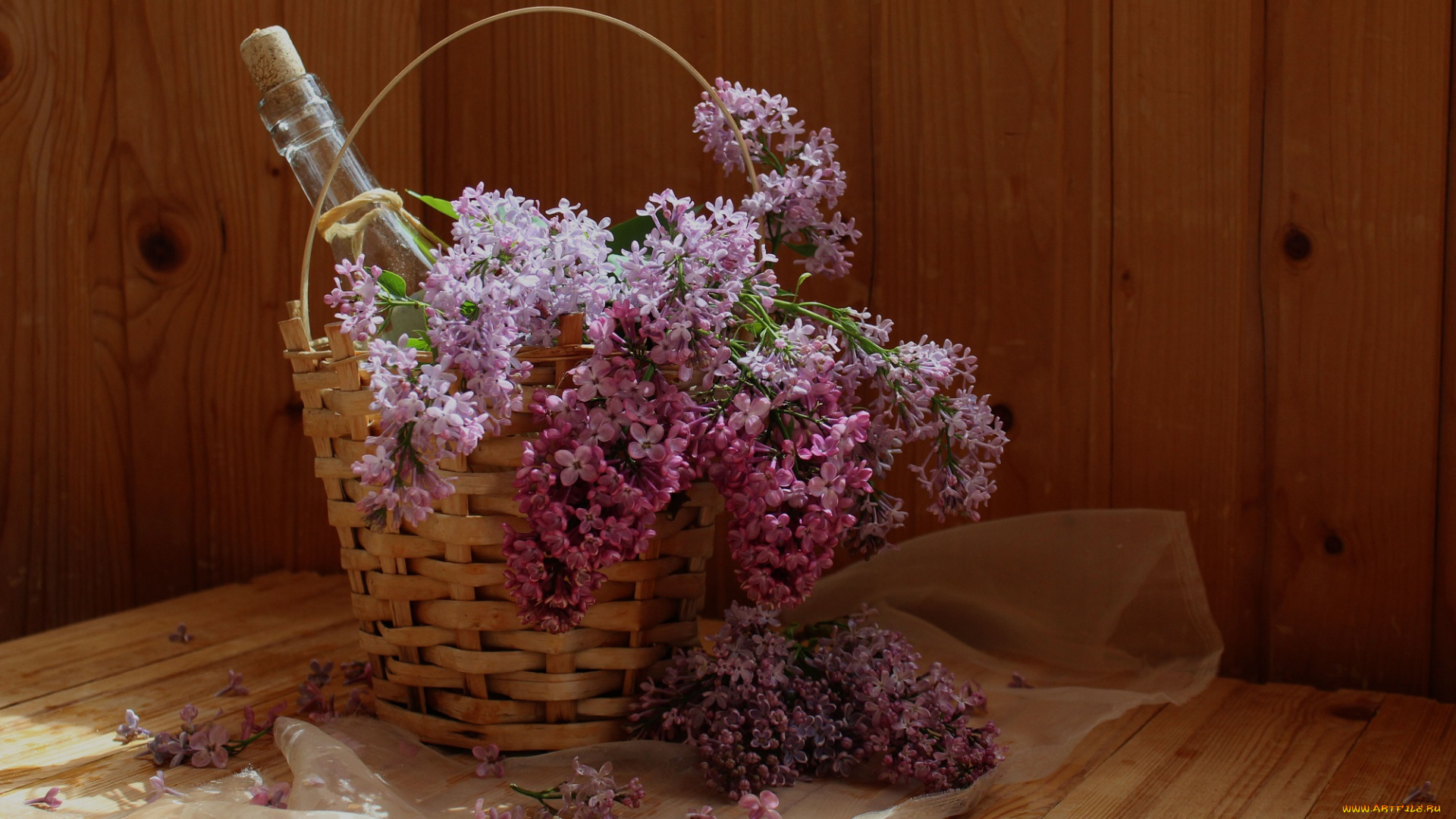 цветы, сирень, букет, натюрморт, корзина, весна