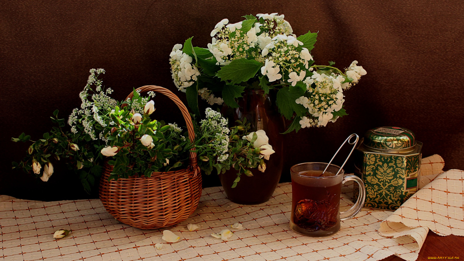еда, напитки, , Чай, чай, цветы, натюрморт, лето, калина