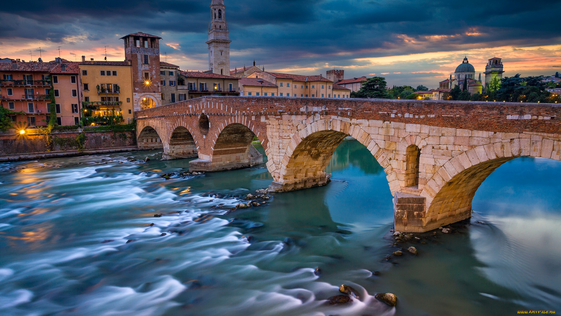 города, верона, , италия, верона, река, мост