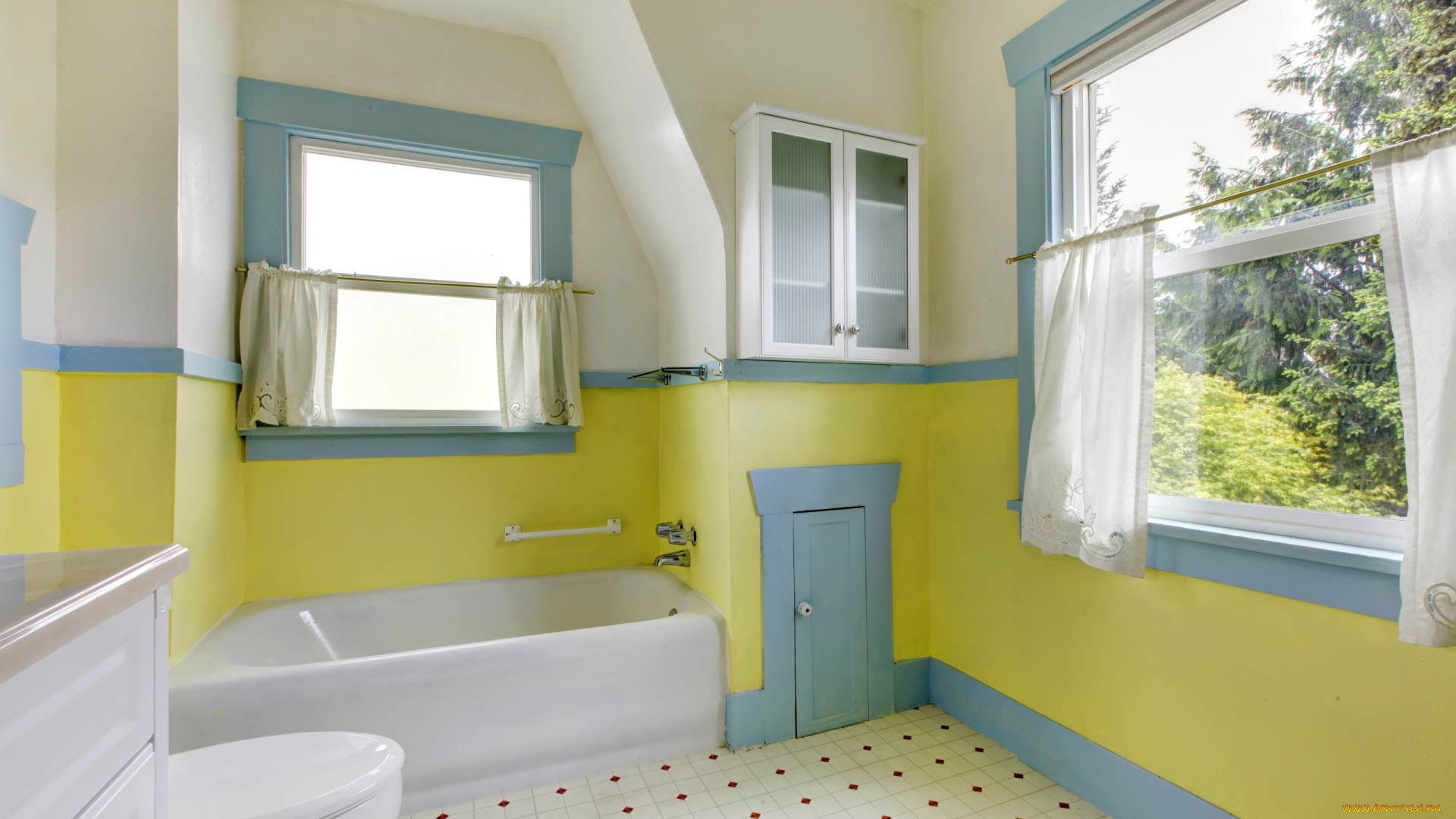 интерьер, ванная, и, туалетная, комнаты, дизайн, цветы, стиль, ванная